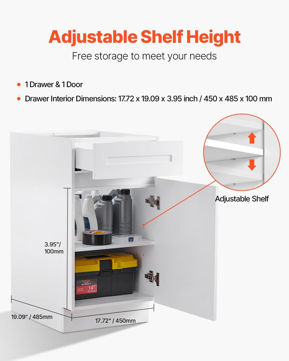 image:imageVEVOR White Shaker Base Cabinet 36Inch Unassembled Sink Base Cabinet 36 W x 24 D x 345 H Ready to Assemble Cabinet with SoftClose Doors and Adjustable Shelf for Home Office18W Base Cabinet