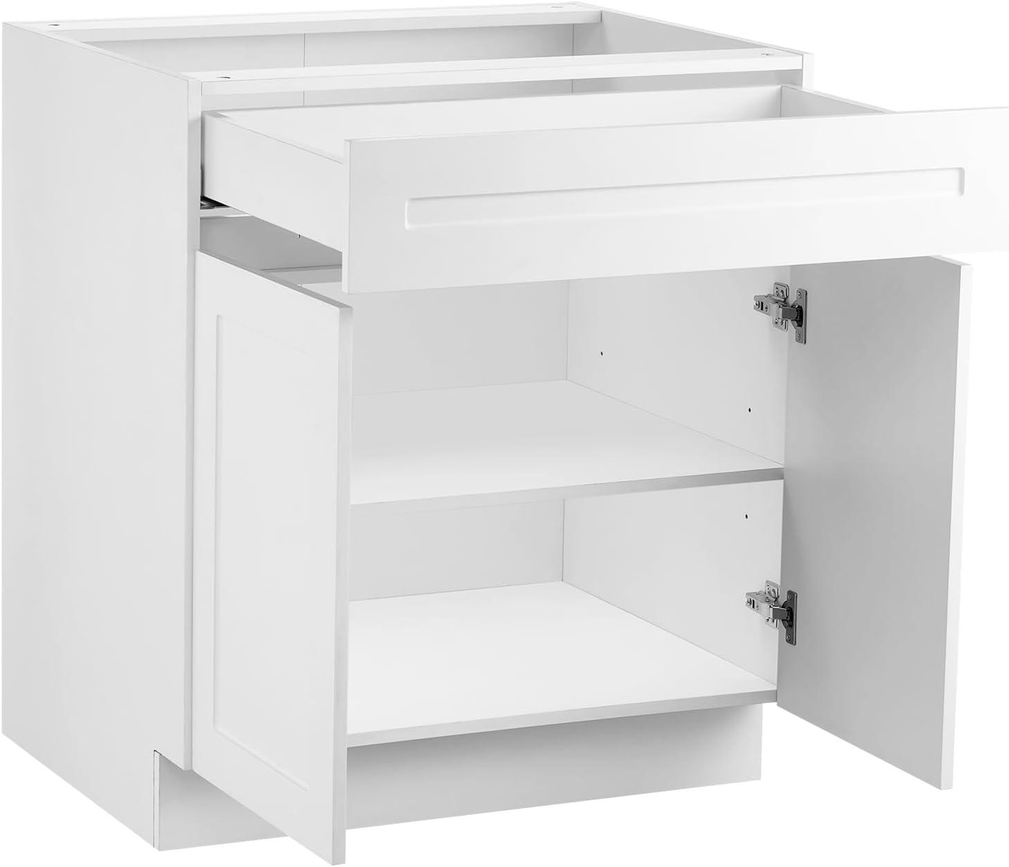 image:imageVEVOR White Shaker Base Cabinet 36Inch Unassembled Sink Base Cabinet 36 W x 24 D x 345 H Ready to Assemble Cabinet with SoftClose Doors and Adjustable Shelf for Home Office36W Base Cabinet