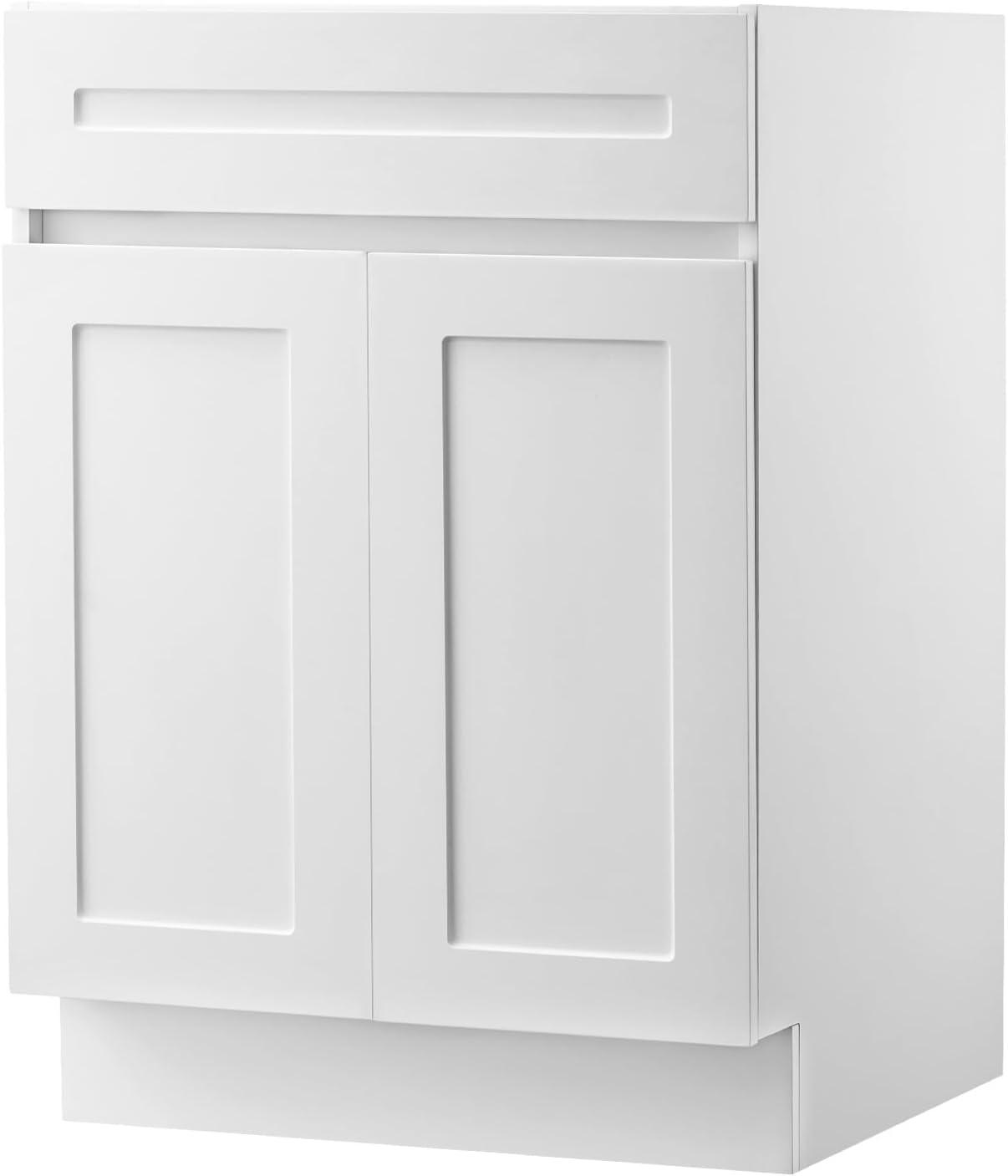 image:imageVEVOR White Shaker Base Cabinet 36Inch Unassembled Sink Base Cabinet 36 W x 24 D x 345 H Ready to Assemble Cabinet with SoftClose Doors and Adjustable Shelf for Home Office24W Base Cabinet