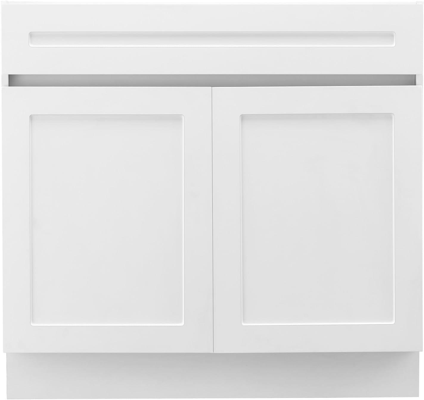 image:imageVEVOR White Shaker Base Cabinet 36Inch Unassembled Sink Base Cabinet 36 W x 24 D x 345 H Ready to Assemble Cabinet with SoftClose Doors and Adjustable Shelf for Home Office30W Base Cabinet
