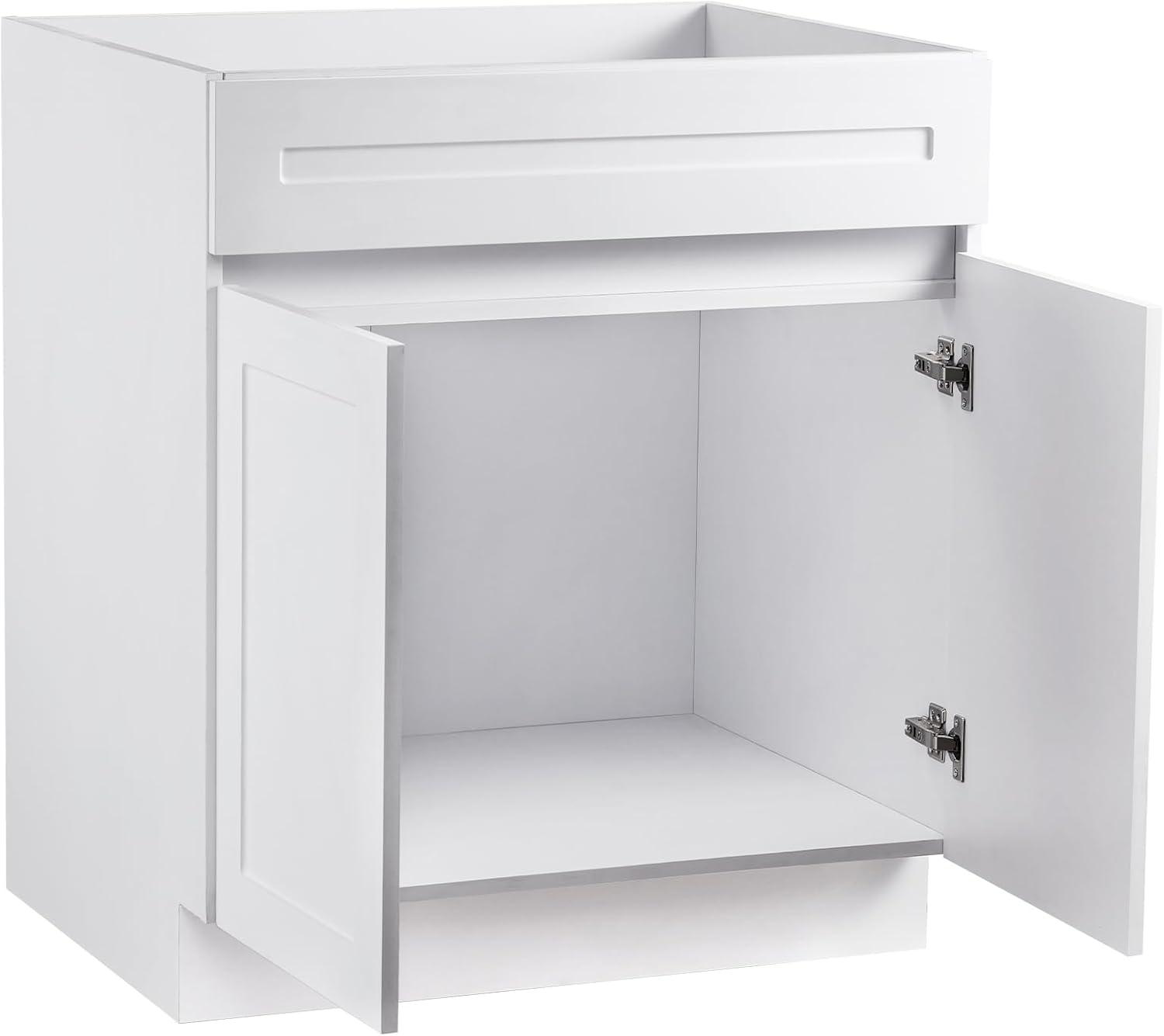 image:imageVEVOR White Shaker Base Cabinet 36Inch Unassembled Sink Base Cabinet 36 W x 24 D x 345 H Ready to Assemble Cabinet with SoftClose Doors and Adjustable Shelf for Home Office30W Sink Base Cabinet