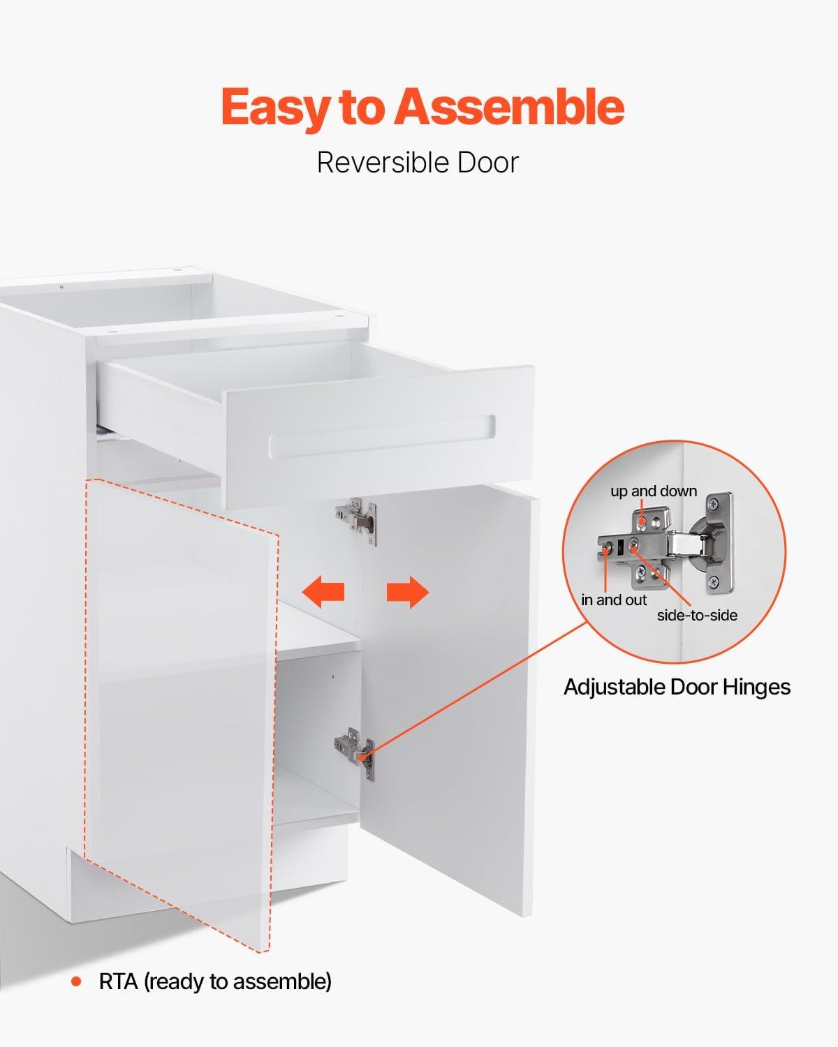 image:imageVEVOR White Shaker Base Cabinet 36Inch Unassembled Sink Base Cabinet 36 W x 24 D x 345 H Ready to Assemble Cabinet with SoftClose Doors and Adjustable Shelf for Home Office18W Base Cabinet