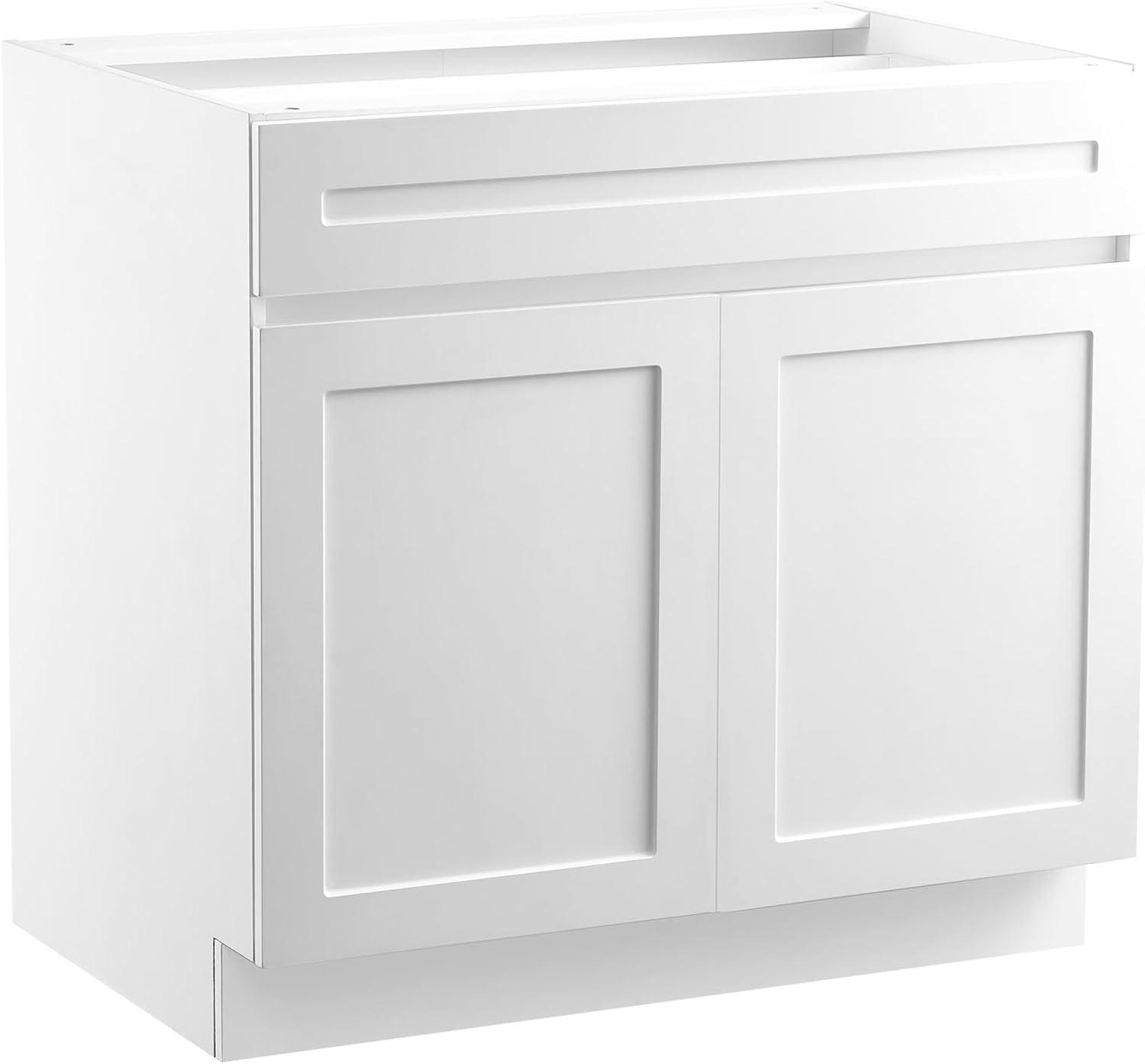 image:imageVEVOR White Shaker Base Cabinet 36Inch Unassembled Sink Base Cabinet 36 W x 24 D x 345 H Ready to Assemble Cabinet with SoftClose Doors and Adjustable Shelf for Home Office30W Base Cabinet
