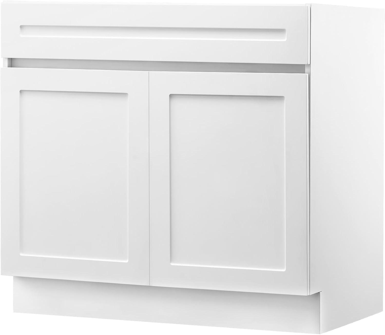 image:imageVEVOR White Shaker Base Cabinet 36Inch Unassembled Sink Base Cabinet 36 W x 24 D x 345 H Ready to Assemble Cabinet with SoftClose Doors and Adjustable Shelf for Home Office30W Base Cabinet