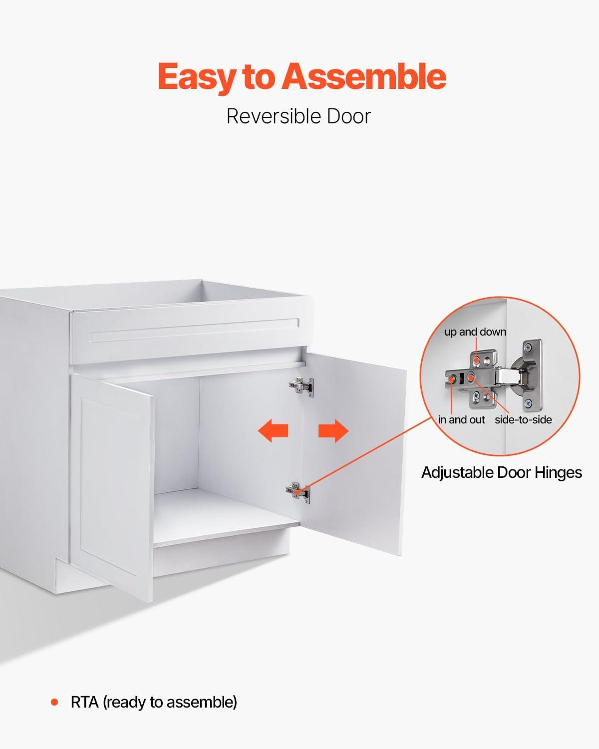 image:imageVEVOR White Shaker Base Cabinet 36Inch Unassembled Sink Base Cabinet 36 W x 24 D x 345 H Ready to Assemble Cabinet with SoftClose Doors and Adjustable Shelf for Home Office36W Sink Base Cabinet
