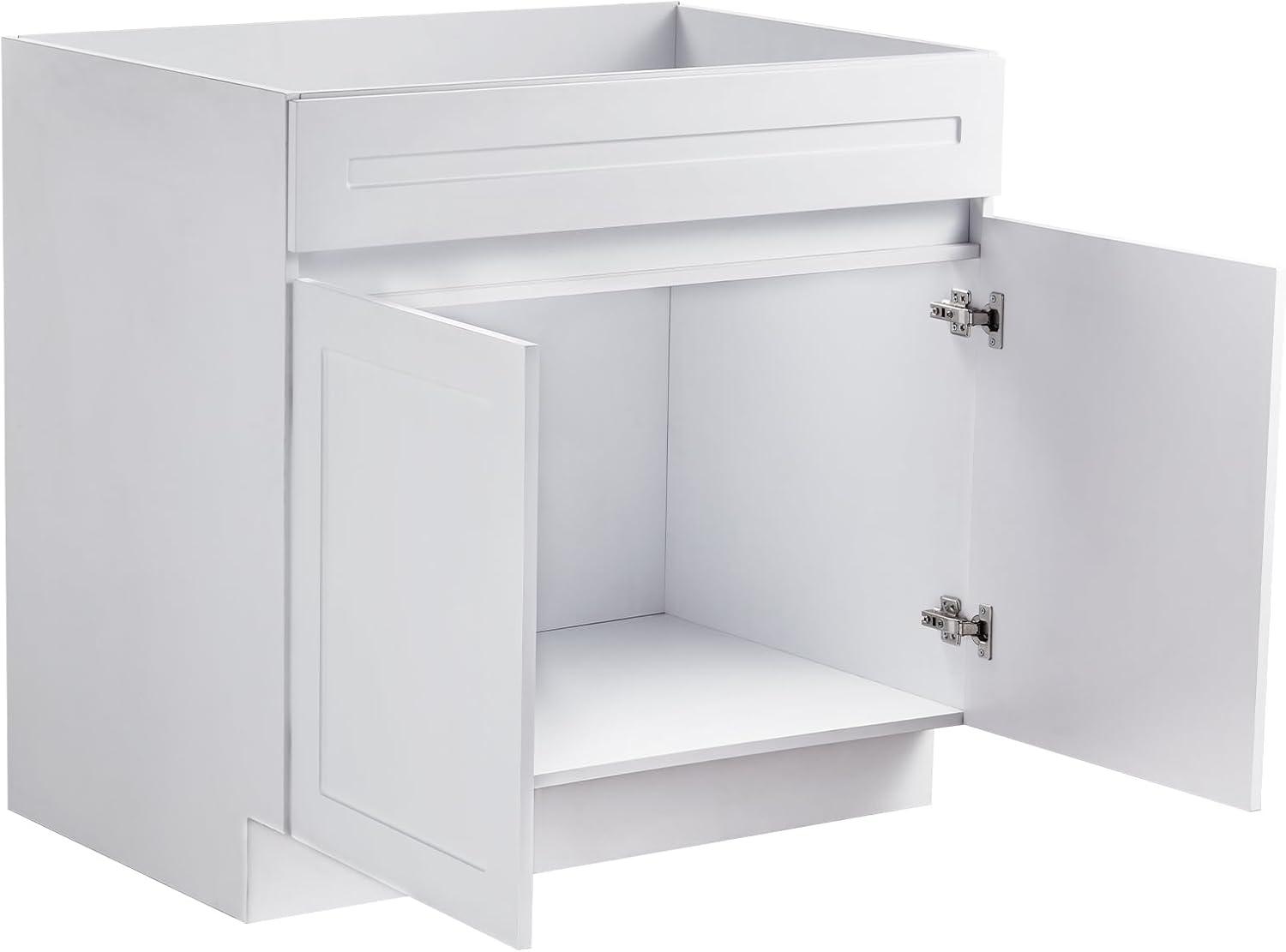image:imageVEVOR White Shaker Base Cabinet 36Inch Unassembled Sink Base Cabinet 36 W x 24 D x 345 H Ready to Assemble Cabinet with SoftClose Doors and Adjustable Shelf for Home Office36W Sink Base Cabinet