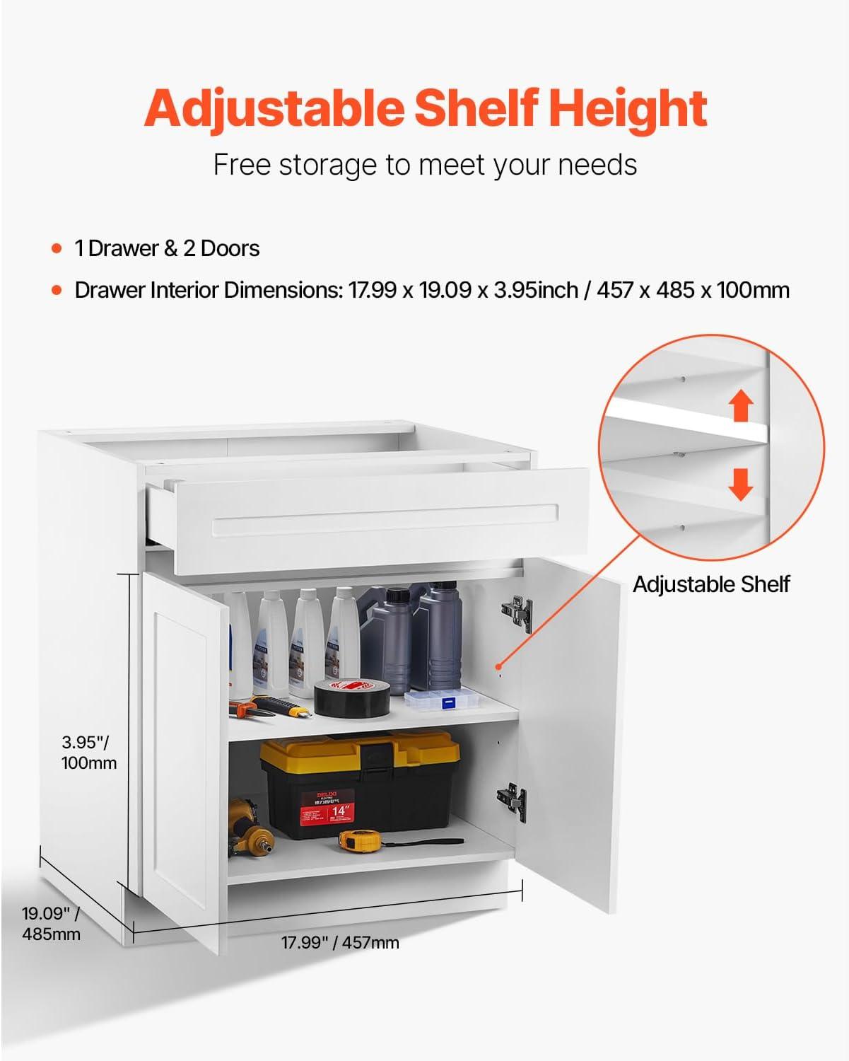 image:imageVEVOR White Shaker Base Cabinet 36Inch Unassembled Sink Base Cabinet 36 W x 24 D x 345 H Ready to Assemble Cabinet with SoftClose Doors and Adjustable Shelf for Home Office36W Base Cabinet