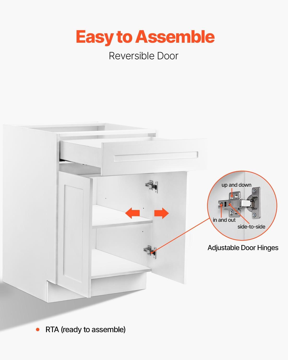 image:imageVEVOR White Shaker Base Cabinet 36Inch Unassembled Sink Base Cabinet 36 W x 24 D x 345 H Ready to Assemble Cabinet with SoftClose Doors and Adjustable Shelf for Home Office24W Base Cabinet