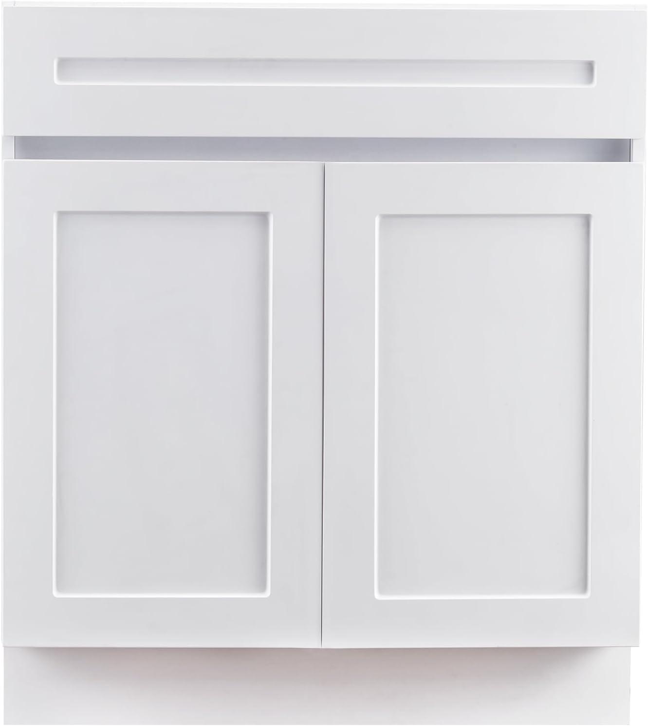 image:imageVEVOR White Shaker Base Cabinet 36Inch Unassembled Sink Base Cabinet 36 W x 24 D x 345 H Ready to Assemble Cabinet with SoftClose Doors and Adjustable Shelf for Home Office30W Sink Base Cabinet