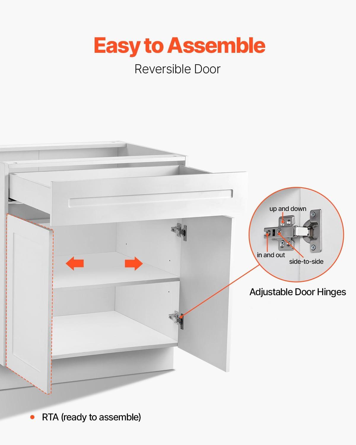 image:imageVEVOR White Shaker Base Cabinet 36Inch Unassembled Sink Base Cabinet 36 W x 24 D x 345 H Ready to Assemble Cabinet with SoftClose Doors and Adjustable Shelf for Home Office36W Base Cabinet