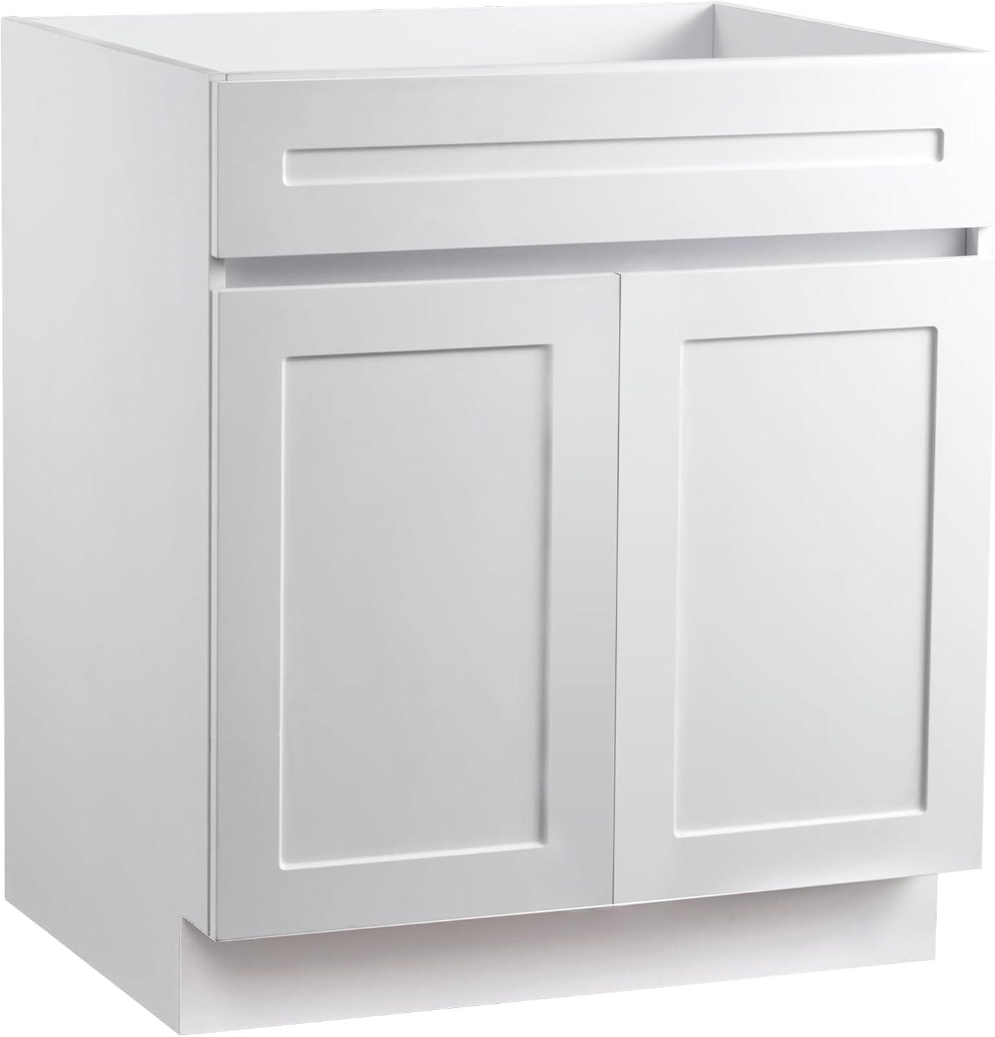 image:imageVEVOR White Shaker Base Cabinet 36Inch Unassembled Sink Base Cabinet 36 W x 24 D x 345 H Ready to Assemble Cabinet with SoftClose Doors and Adjustable Shelf for Home Office30W Sink Base Cabinet