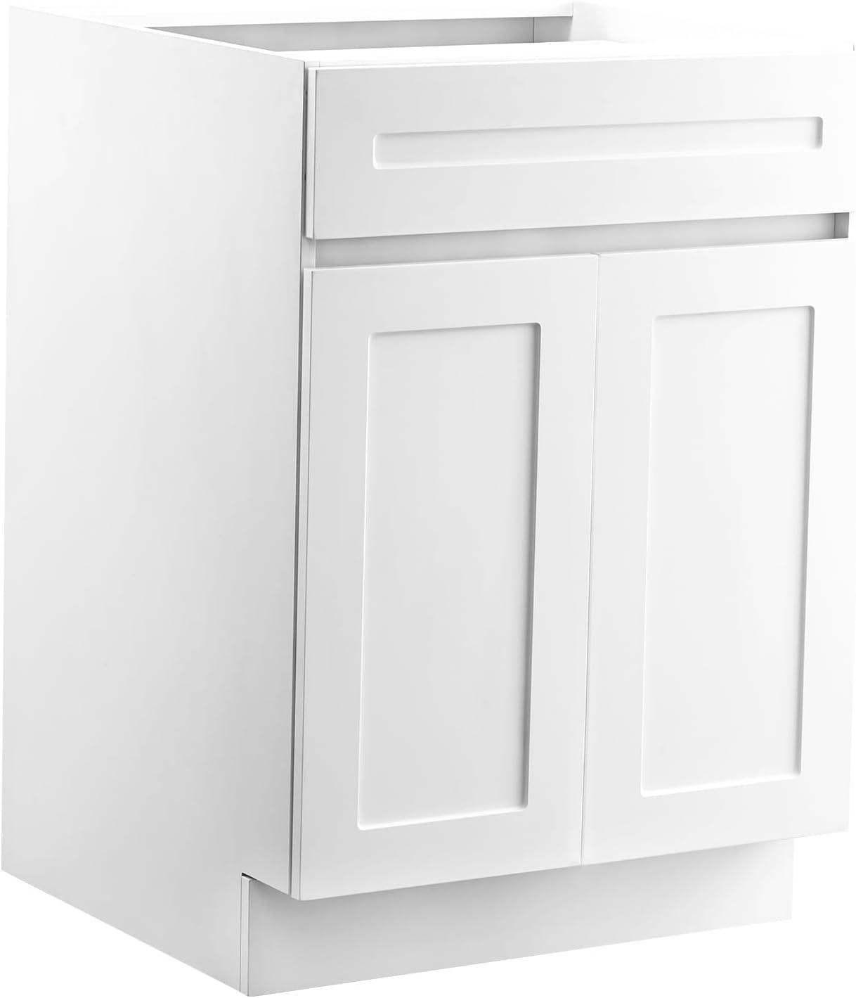 image:imageVEVOR White Shaker Base Cabinet 36Inch Unassembled Sink Base Cabinet 36 W x 24 D x 345 H Ready to Assemble Cabinet with SoftClose Doors and Adjustable Shelf for Home Office24W Base Cabinet