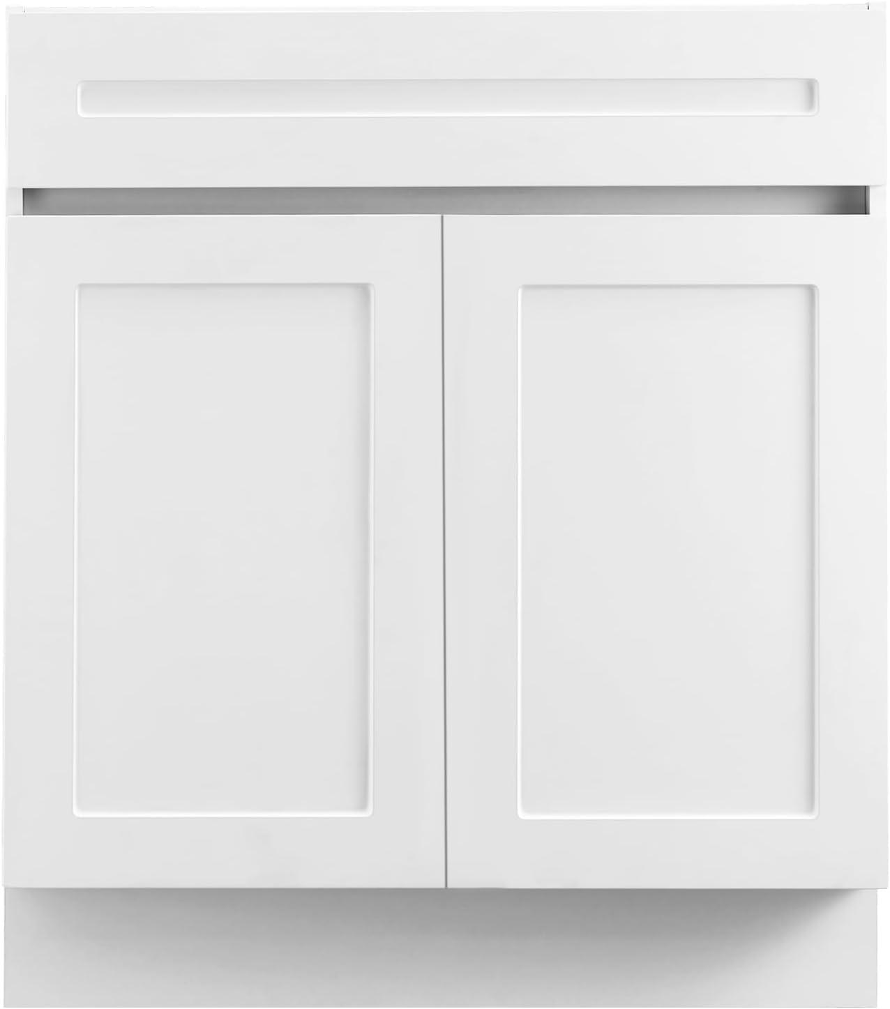 image:imageVEVOR White Shaker Base Cabinet 36Inch Unassembled Sink Base Cabinet 36 W x 24 D x 345 H Ready to Assemble Cabinet with SoftClose Doors and Adjustable Shelf for Home Office36W Base Cabinet