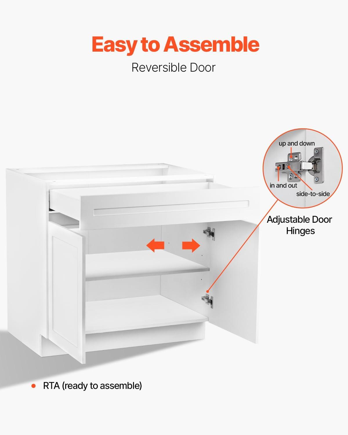 image:imageVEVOR White Shaker Base Cabinet 36Inch Unassembled Sink Base Cabinet 36 W x 24 D x 345 H Ready to Assemble Cabinet with SoftClose Doors and Adjustable Shelf for Home Office30W Base Cabinet