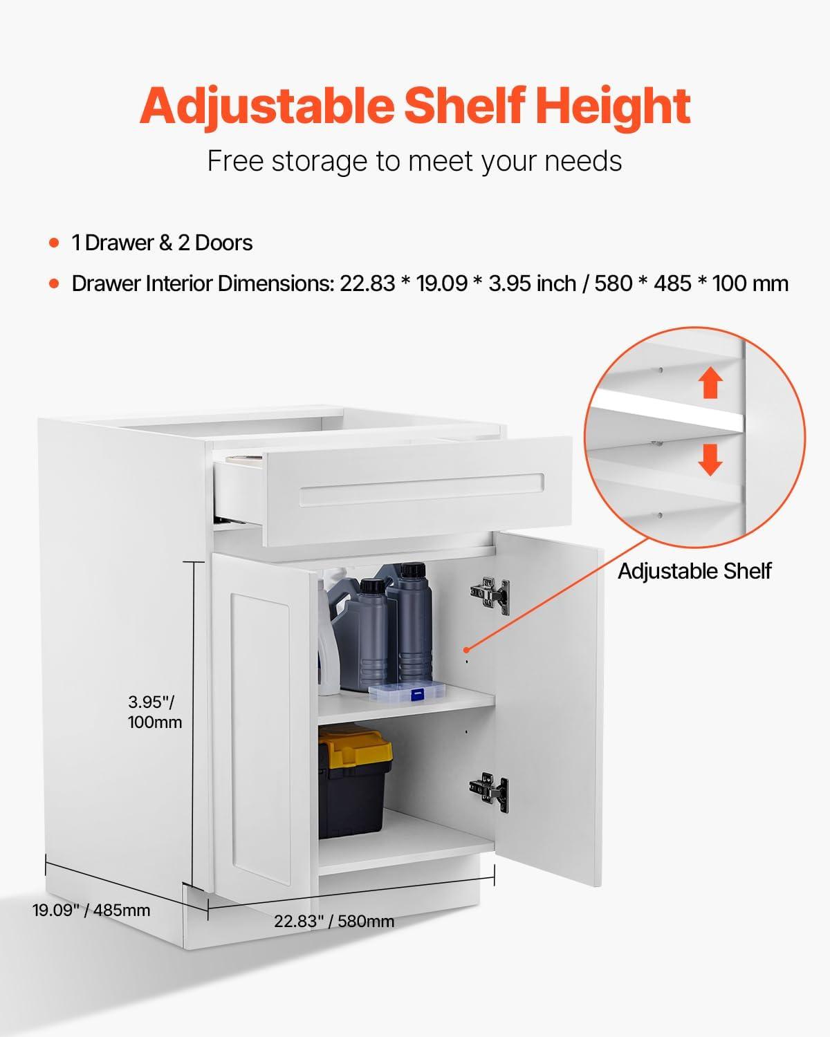 image:imageVEVOR White Shaker Base Cabinet 36Inch Unassembled Sink Base Cabinet 36 W x 24 D x 345 H Ready to Assemble Cabinet with SoftClose Doors and Adjustable Shelf for Home Office24W Base Cabinet