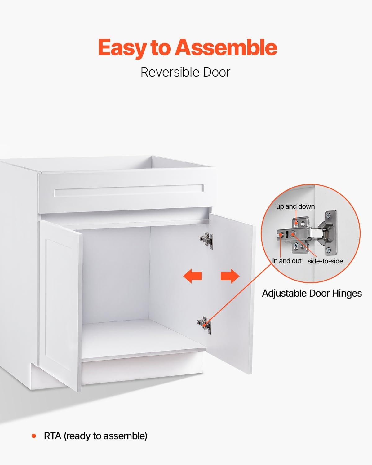 image:imageVEVOR White Shaker Base Cabinet 36Inch Unassembled Sink Base Cabinet 36 W x 24 D x 345 H Ready to Assemble Cabinet with SoftClose Doors and Adjustable Shelf for Home Office30W Sink Base Cabinet