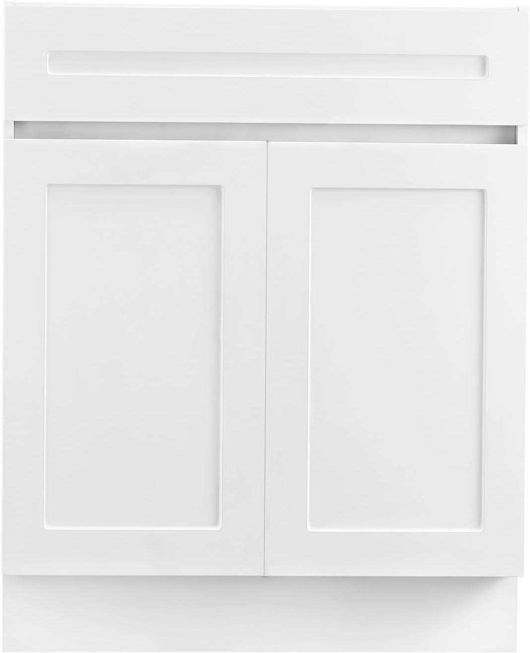image:imageVEVOR White Shaker Base Cabinet 36Inch Unassembled Sink Base Cabinet 36 W x 24 D x 345 H Ready to Assemble Cabinet with SoftClose Doors and Adjustable Shelf for Home Office24W Base Cabinet