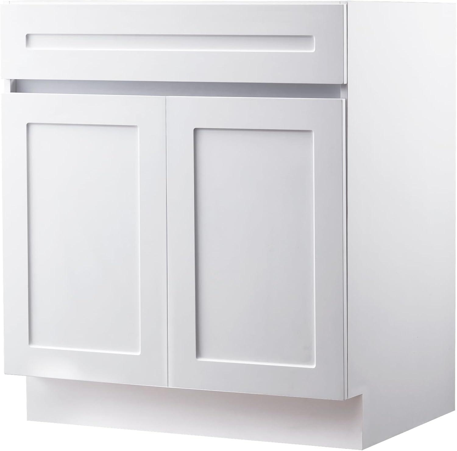 image:imageVEVOR White Shaker Base Cabinet 36Inch Unassembled Sink Base Cabinet 36 W x 24 D x 345 H Ready to Assemble Cabinet with SoftClose Doors and Adjustable Shelf for Home Office30W Sink Base Cabinet