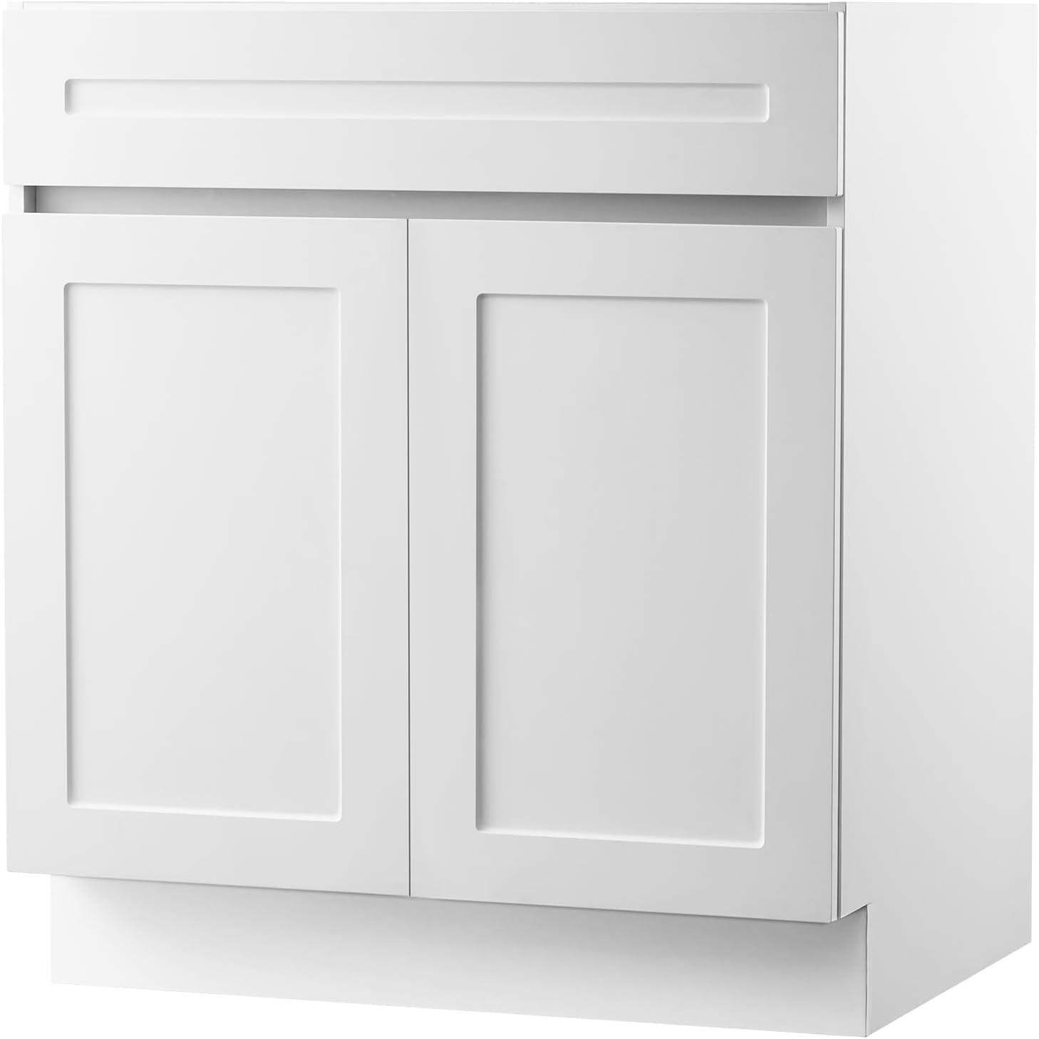 image:imageVEVOR White Shaker Base Cabinet 36Inch Unassembled Sink Base Cabinet 36 W x 24 D x 345 H Ready to Assemble Cabinet with SoftClose Doors and Adjustable Shelf for Home Office36W Base Cabinet