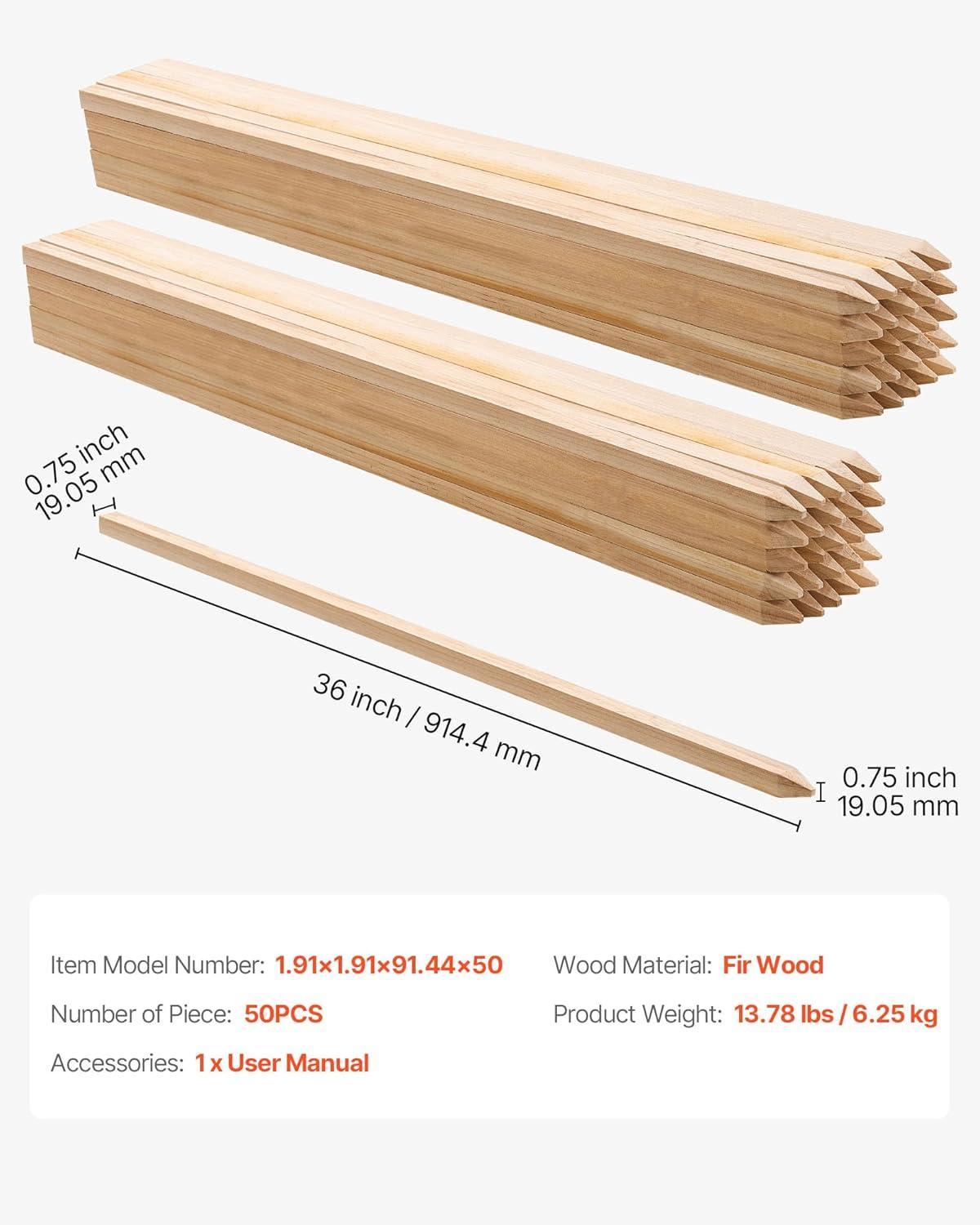 image:imageVEVOR Wooden Garden Stakes 25 Pcs 24 x 05 x15 in Survey Grading Stakes Garden Ground Stake with Sharp Point Fir Wood Plant Support Stake Sign Posts for Silt Fence Backyard Boundaries Baselines075 x 075 x 36in50pcs