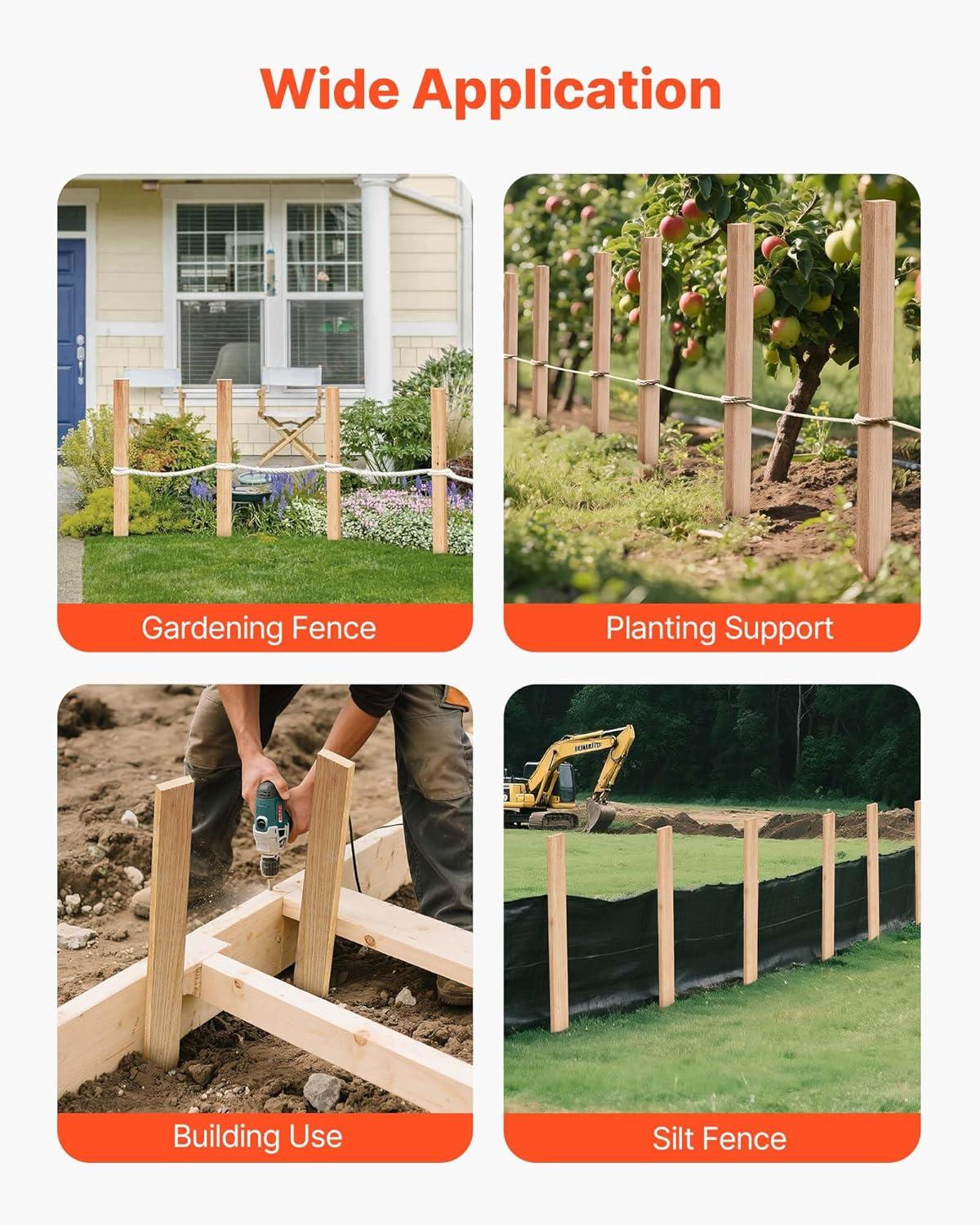 image:imageVEVOR Wooden Garden Stakes 25 Pcs 24 x 05 x15 in Survey Grading Stakes Garden Ground Stake with Sharp Point Fir Wood Plant Support Stake Sign Posts for Silt Fence Backyard Boundaries Baselines05 x 15 x 36in25pcs