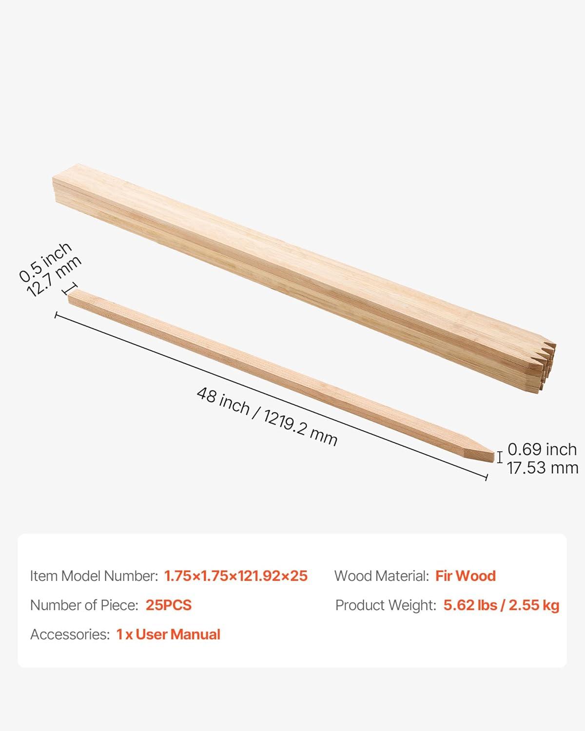image:imageVEVOR Wooden Garden Stakes 25 Pcs 24 x 05 x15 in Survey Grading Stakes Garden Ground Stake with Sharp Point Fir Wood Plant Support Stake Sign Posts for Silt Fence Backyard Boundaries Baselines069 x 05 x 48in25pcs