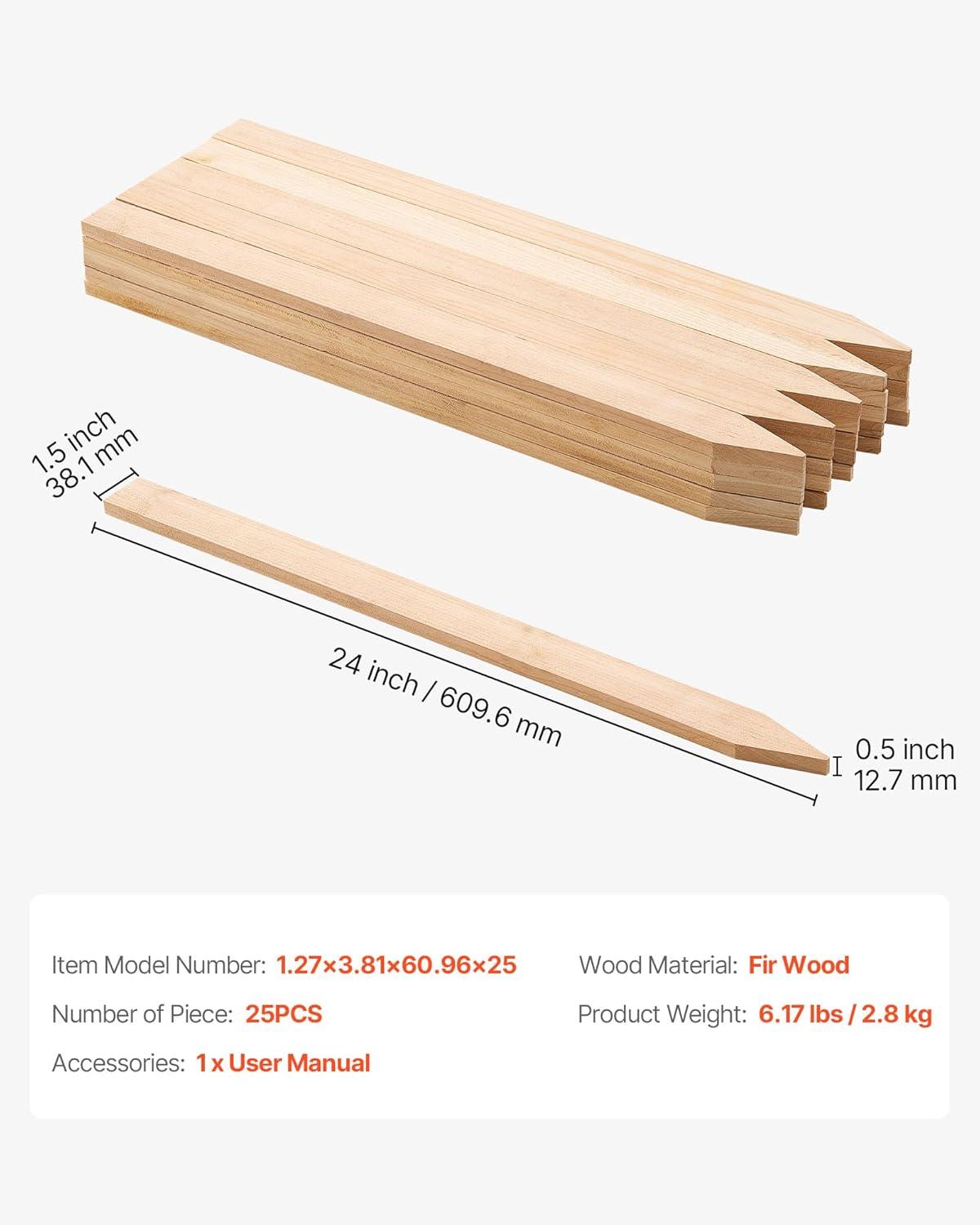 image:imageVEVOR Wooden Garden Stakes 25 Pcs 24 x 05 x15 in Survey Grading Stakes Garden Ground Stake with Sharp Point Fir Wood Plant Support Stake Sign Posts for Silt Fence Backyard Boundaries Baselines05 x 15 x 24in25pcs