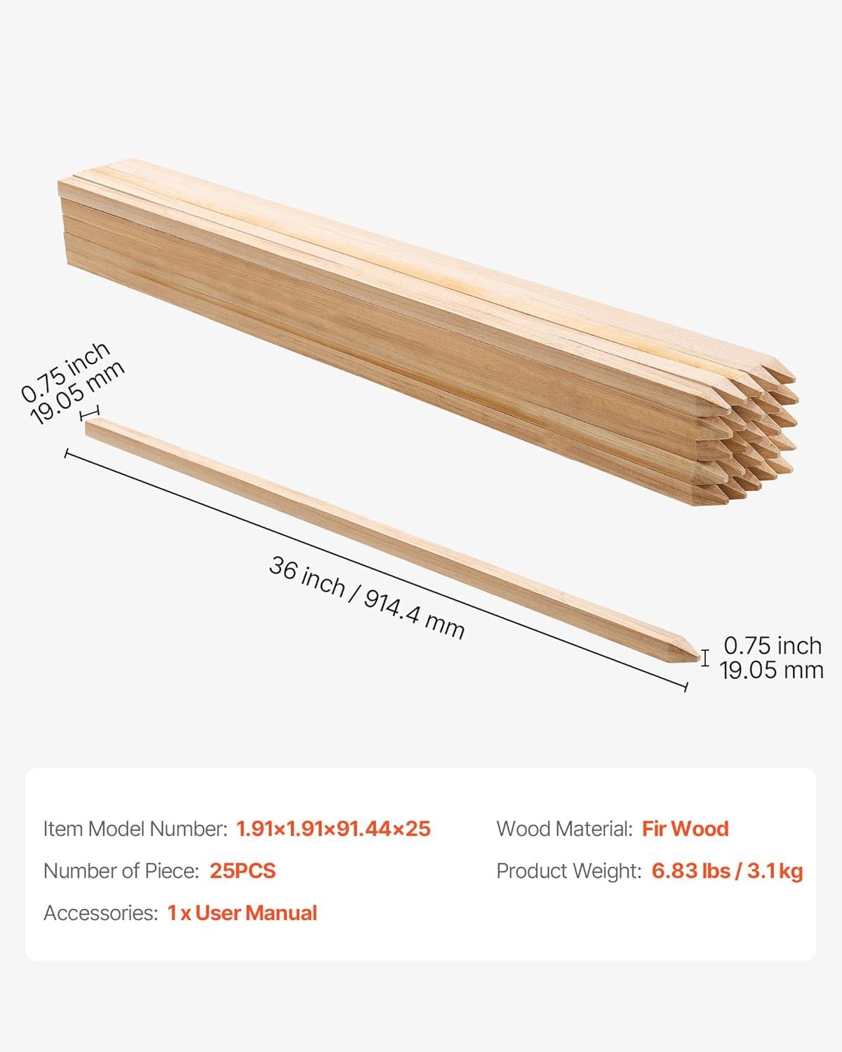 image:imageVEVOR Wooden Garden Stakes 25 Pcs 24 x 05 x15 in Survey Grading Stakes Garden Ground Stake with Sharp Point Fir Wood Plant Support Stake Sign Posts for Silt Fence Backyard Boundaries Baselines075 x 075 x 36in25pcs