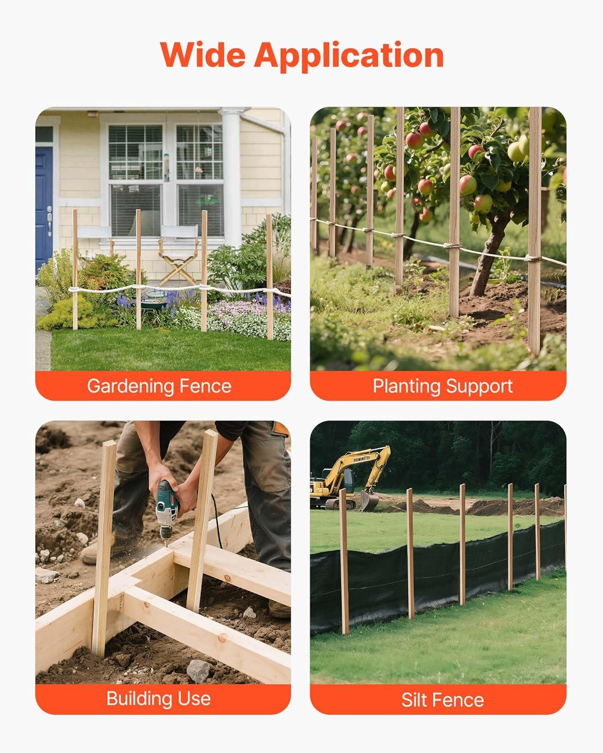 image:imageVEVOR Wooden Garden Stakes 25 Pcs 24 x 05 x15 in Survey Grading Stakes Garden Ground Stake with Sharp Point Fir Wood Plant Support Stake Sign Posts for Silt Fence Backyard Boundaries Baselines069 x 05 x 48in25pcs