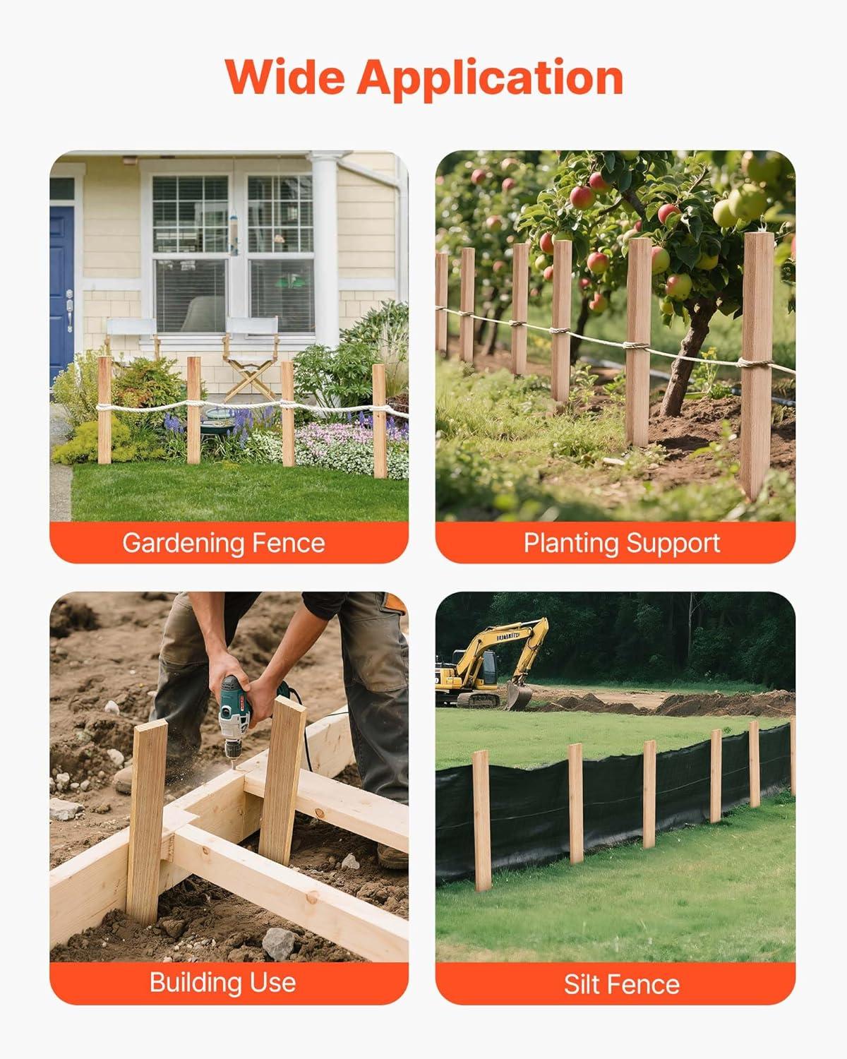 image:imageVEVOR Wooden Garden Stakes 25 Pcs 24 x 05 x15 in Survey Grading Stakes Garden Ground Stake with Sharp Point Fir Wood Plant Support Stake Sign Posts for Silt Fence Backyard Boundaries Baselines05 x 15 x 24in25pcs