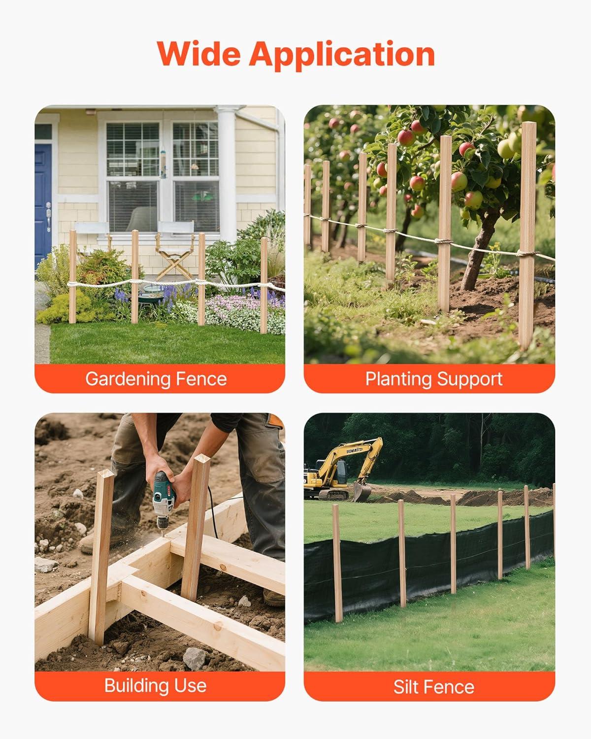 image:imageVEVOR Wooden Garden Stakes 25 Pcs 24 x 05 x15 in Survey Grading Stakes Garden Ground Stake with Sharp Point Fir Wood Plant Support Stake Sign Posts for Silt Fence Backyard Boundaries Baselines075 x 075 x 36in25pcs