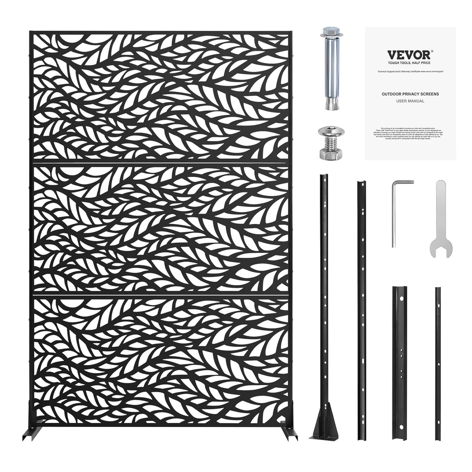 image:imageVEVOR Wooden Privacy Screen36 W x 73 H Outdoor Privacy Screen Freestanding Wood Privacy Panel with StandOutdoor Divider for Balcony Patio Lawn GardenBlack Leaf
