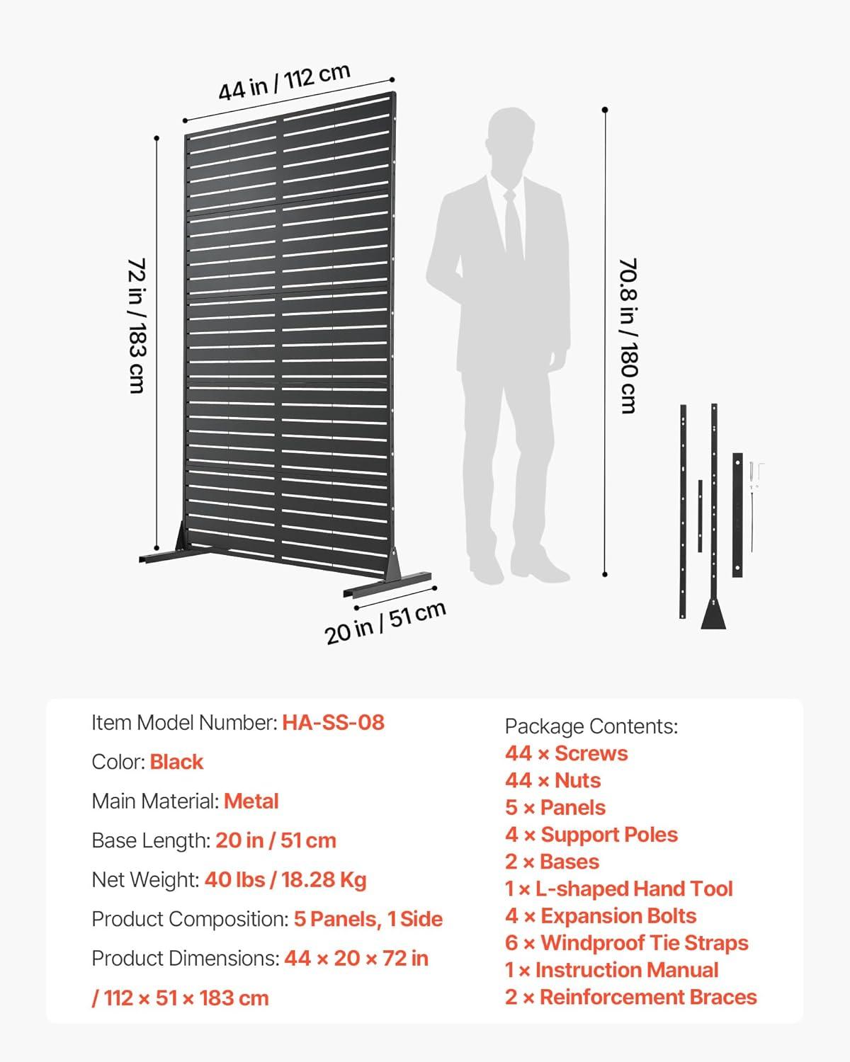 image:imageVEVOR Wooden Privacy Screen36 W x 73 H Outdoor Privacy Screen Freestanding Wood Privacy Panel with StandOutdoor Divider for Balcony Patio Lawn GardenBlack
