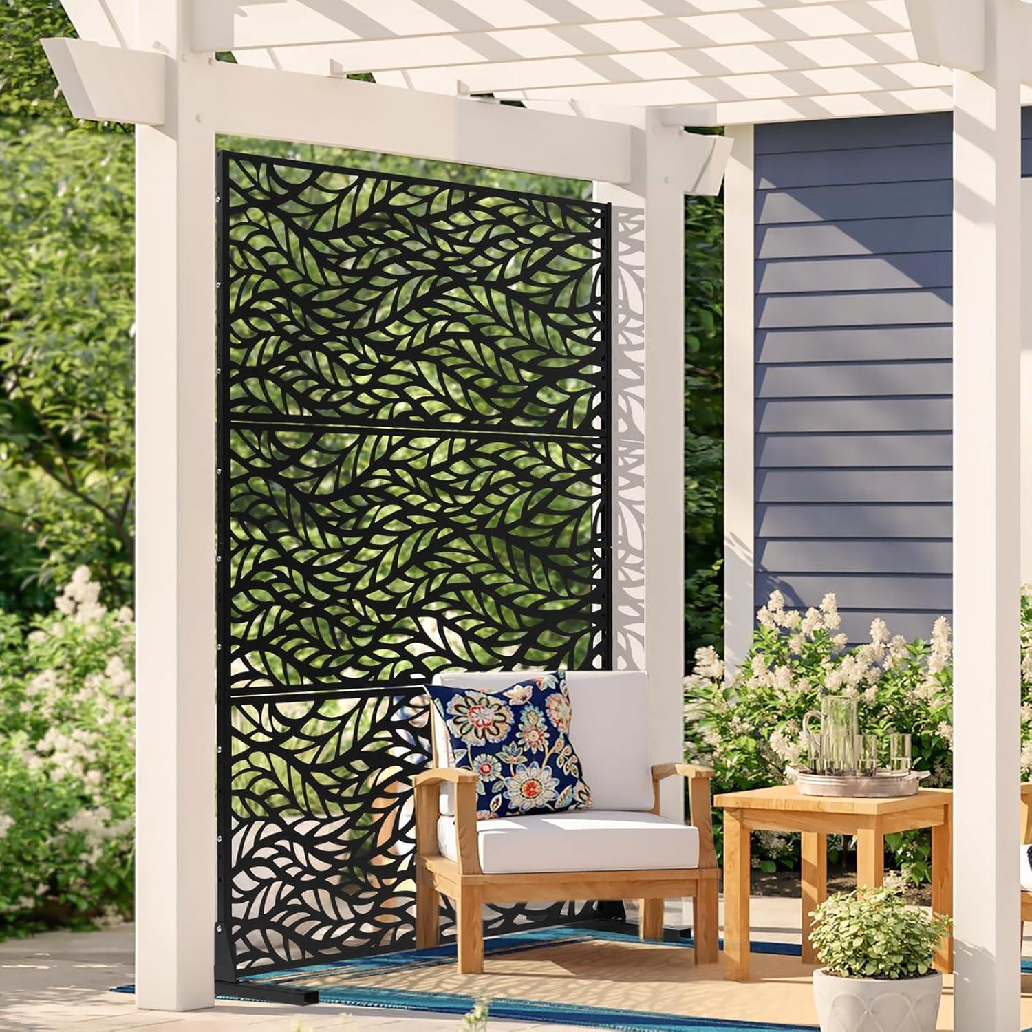 image:imageVEVOR Wooden Privacy Screen36 W x 73 H Outdoor Privacy Screen Freestanding Wood Privacy Panel with StandOutdoor Divider for Balcony Patio Lawn GardenBlack Leaf
