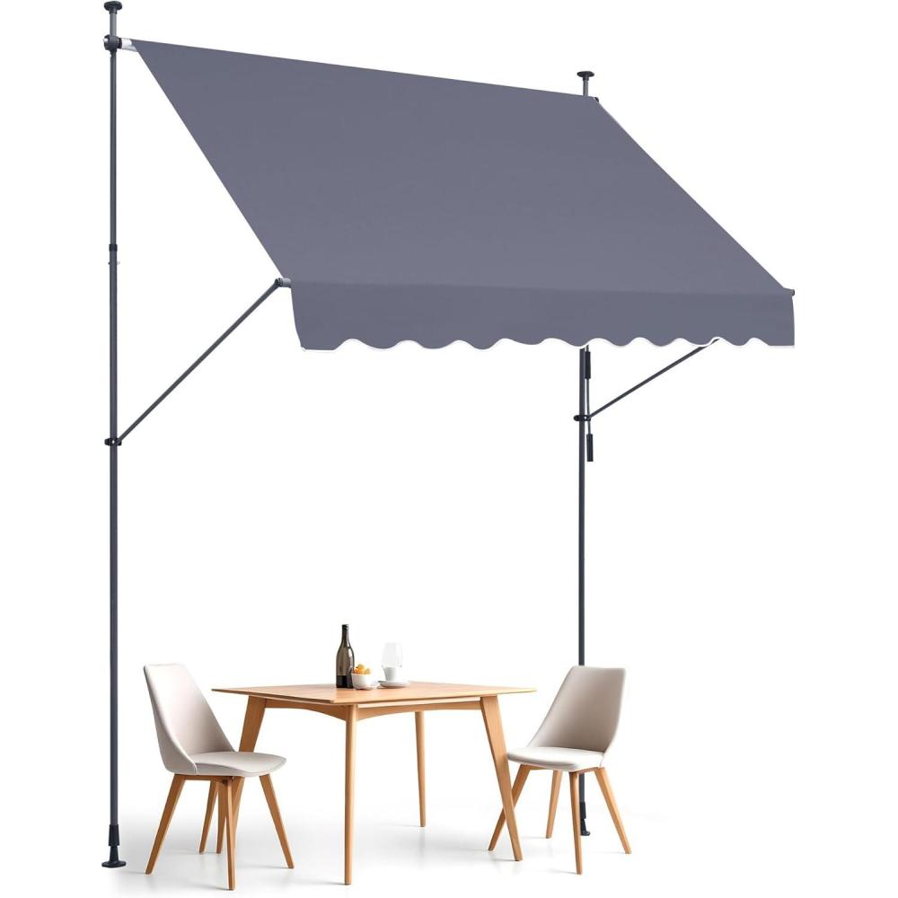 image:imageVEVOR 138 x 47 Patio Awning Retractable Outdoor Retractable Patio Awning Sunshade Shelter Adjustable Patio Door Window Canopy with Manual Crank Handle for Backyard Garden Balcony Dark Gray98 47