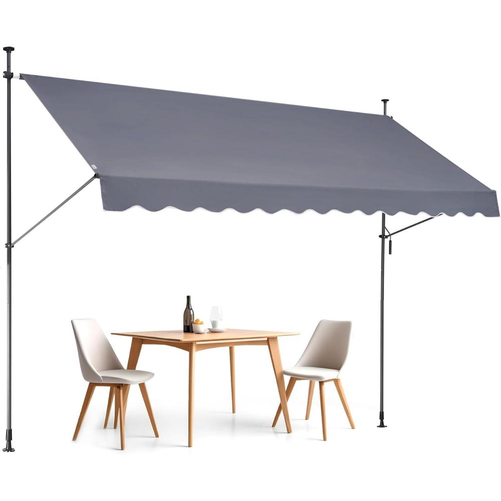 image:imageVEVOR 138 x 47 Patio Awning Retractable Outdoor Retractable Patio Awning Sunshade Shelter Adjustable Patio Door Window Canopy with Manual Crank Handle for Backyard Garden Balcony Dark Gray138 47