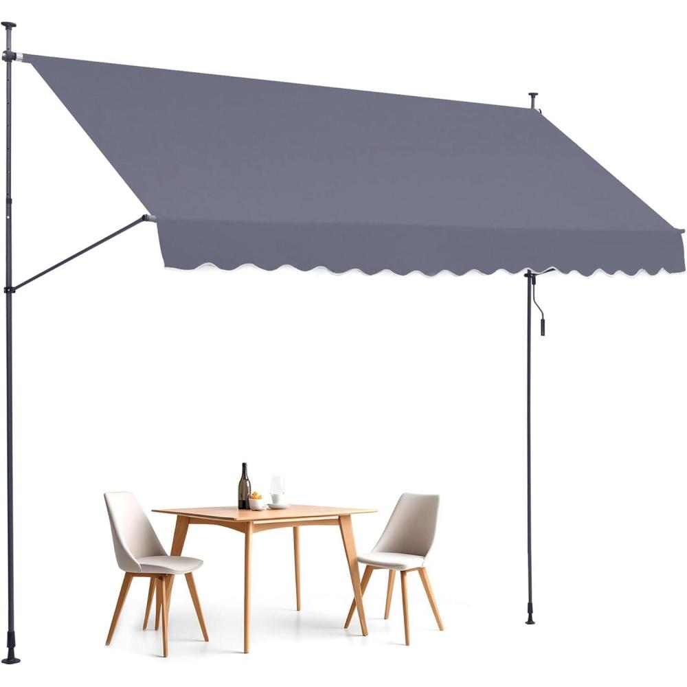 image:imageVEVOR 138 x 47 Patio Awning Retractable Outdoor Retractable Patio Awning Sunshade Shelter Adjustable Patio Door Window Canopy with Manual Crank Handle for Backyard Garden Balcony Dark Gray157 47