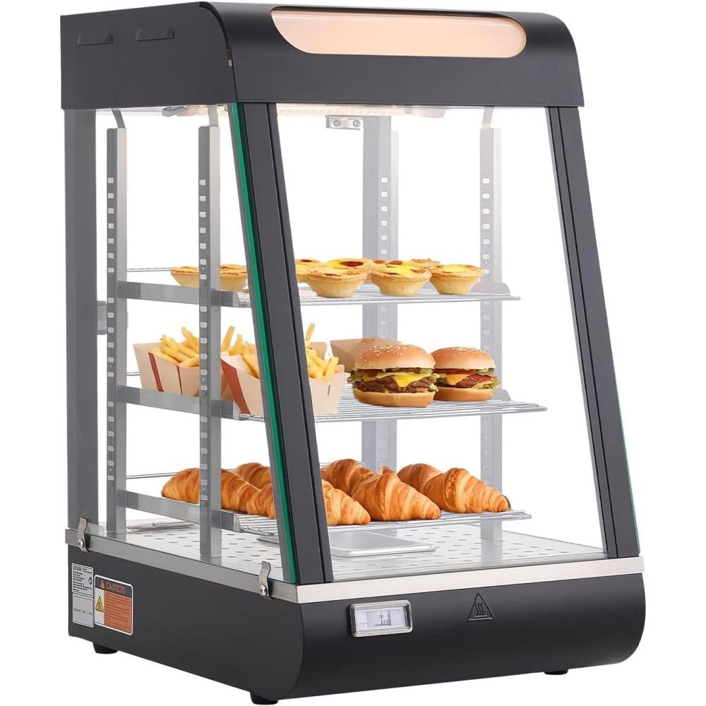 image:imageVEVOR 2Tier Commercial Food Warmer Display 850W Food Display Warmer wTempered Glass and Steam Heating 86185 Temperature Control 111L Large Capacity for Hamburger Pizza Bread Fried Chicken3Tier60QT
