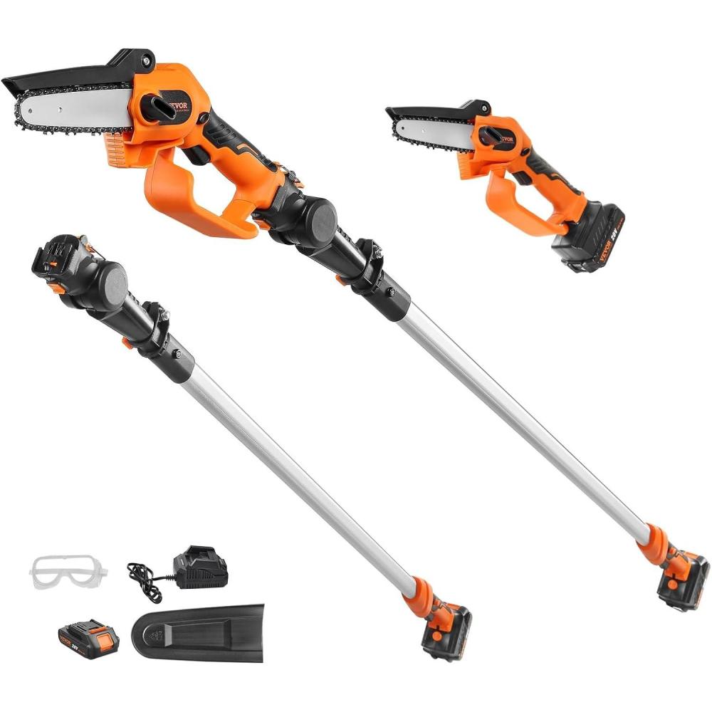 image:imageVEVOR 2in1 Cordless Pole Saw amp Mini Chainsaw 20V 2Ah Battery Pole Chainsaw 5 Cutting Capacity 14Ft Reach Pole Saw for Branch Cutting amp Tree Trimming Battery and Blade Cover Included20V 2Ah renewed