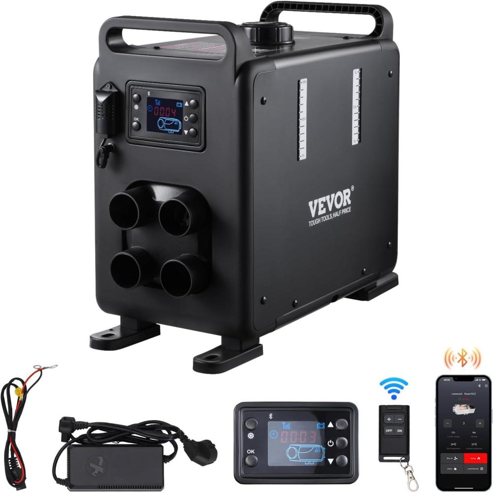 image:imageVEVOR 8KW Diesel Air Heater 12V24V All in One Bluetooth APP Control Remote Control and Display Screen CO Alarm Fast Heating Vertical Portable for Vehicles GarageBlack