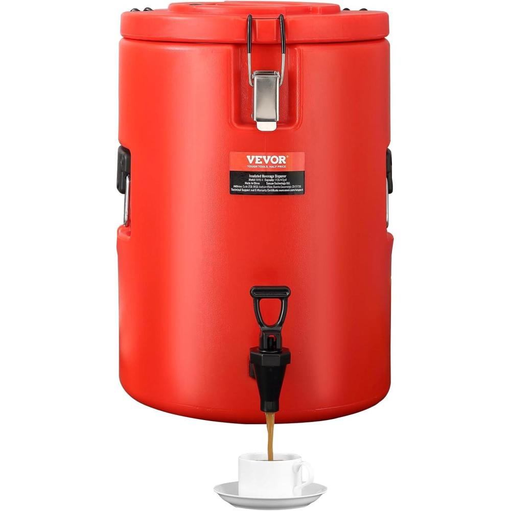 image:imageVEVOR Commercial Beverage Dispenser 4 Tanks 10 L  106 QT Per Tank Juice Dispenser 430W Stainless Steel Ice Tea Drink Machine with 45F54F Cooling Temperature for Cold Drink Restaurant Bar Party1 Dispenser  172 L