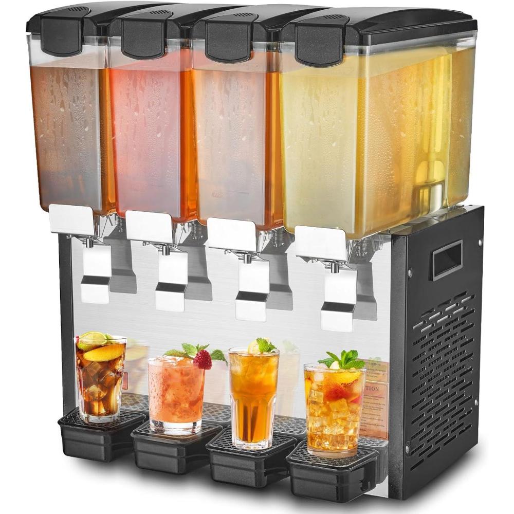 image:imageVEVOR Commercial Beverage Dispenser 4 Tanks 10 L 106 QT Per Tank Juice Dispenser 430W Stainless Steel Ice Tea Drink Machine with 45F54F Cooling Temperature for Cold Drink Restaurant Bar Party4 Tanks 10 L