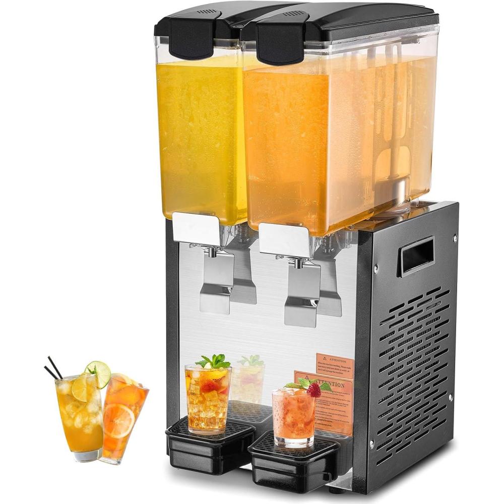 image:imageVEVOR Commercial Beverage Dispenser 4 Tanks 10 L 106 QT Per Tank Juice Dispenser 430W Stainless Steel Ice Tea Drink Machine with 45F54F Cooling Temperature for Cold Drink Restaurant Bar Party2 Tanks 10 L