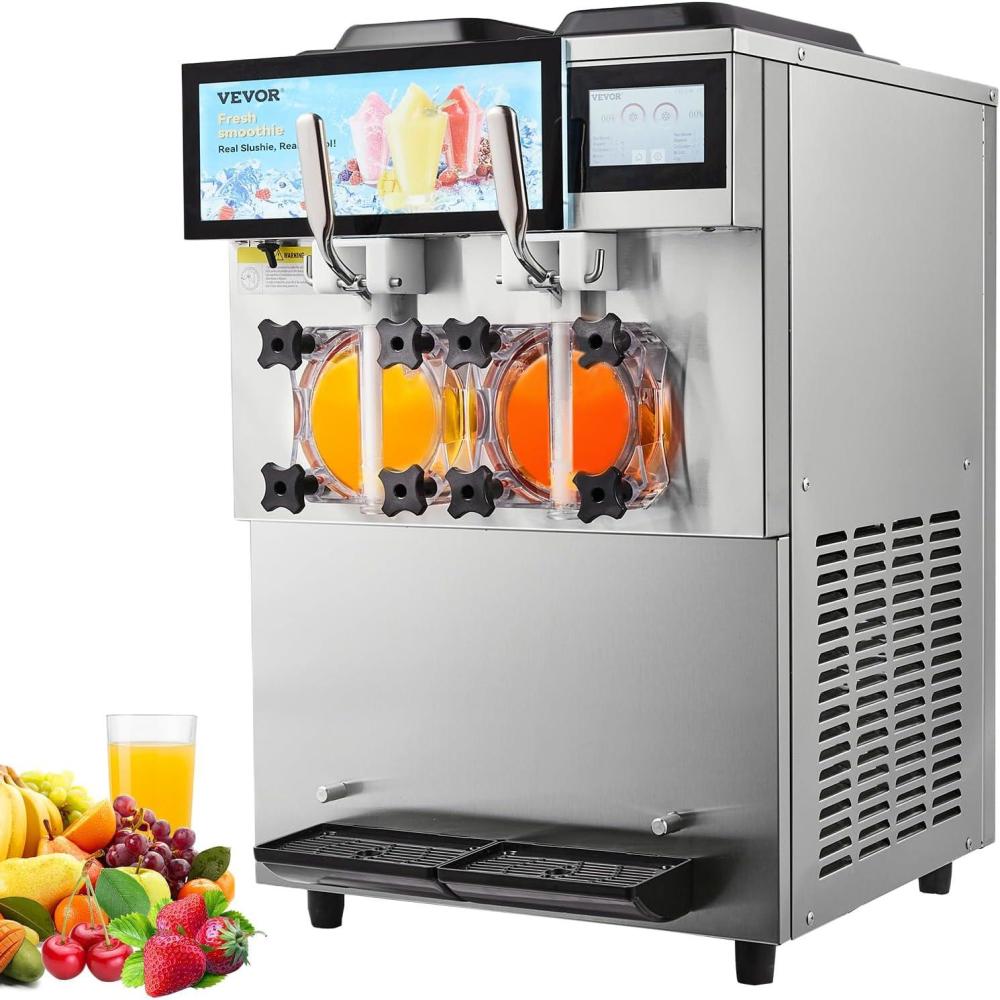 image:imageVEVOR Commercial Slushy Machine 2 x 12L 317 Gal Double Tanks Cool and Freeze Modes Stainless Steel Margarita Smoothie Frozen Drink Maker Slushie Machine for Party Cafes Restaurants Bars HomeSilver