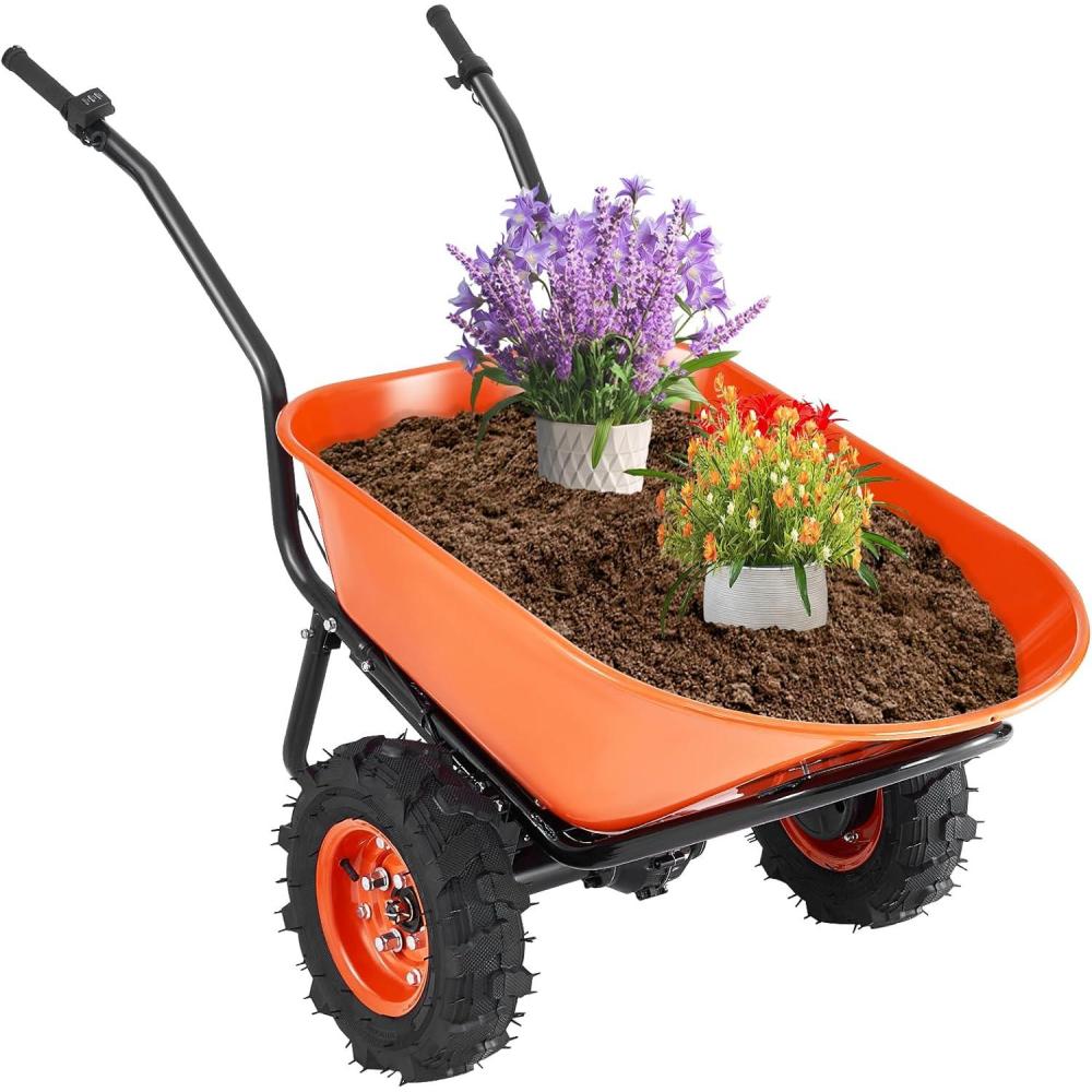 image:imageVEVOR Electric Wheelbarrow Cart 500W Powered Utility Garden Wagon Dump Cart 45 Cu Ft Load amp 573 lbs Capacity with Metal Handle amp 16 Track Wheels Two Wheel Barrow Yard Cart amp Wagons for LawnElectric 45 Cu Ft Load 573 lbs