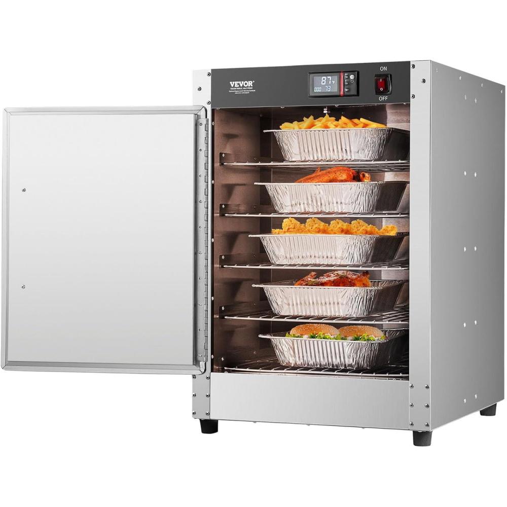 image:imageVEVOR Hot Box Food Warmer 4Tier Concession Warmer with Water Tray 4 Pans Glass Doubledoor and Adjustable Shelves Stainless Steel Food Warmer Cabinet Ideal for Storing Pizza Chicken Restaurant5Tier Single Door