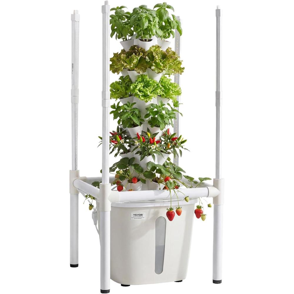 image:imageVEVOR Hydroponic Tower 30 Pods 6 Tiers Hydroponics Growing System Kit with LED Grow Light amp App Control Vertical Home Garden with 20L Water Tank amp Pump Planter for Indoor Herbs Fruits Vegetables