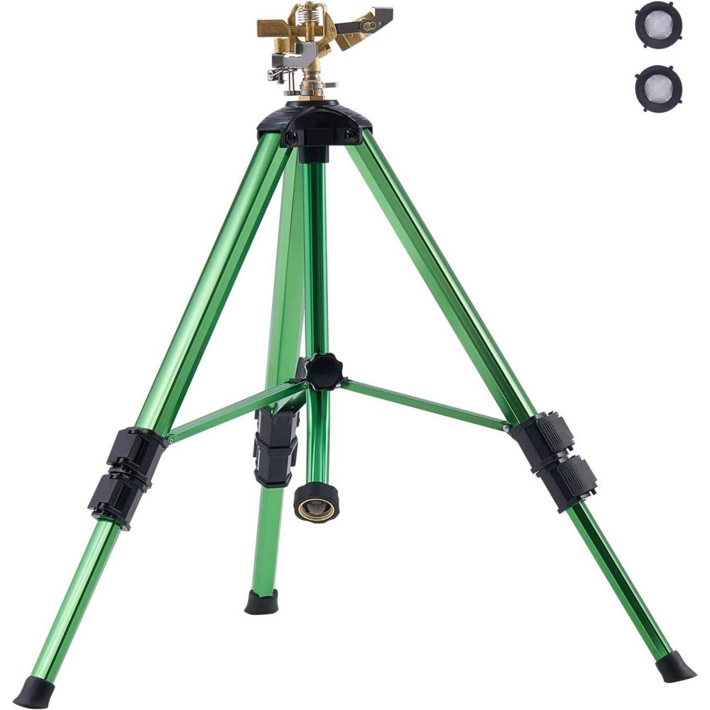 image:imageVEVOR Impact Sprinkler on Tripod Base 2 Packs Heavy Duty Tripod Sprinklers with Brass Head amp 34 NH Connector 360 Degree Large Area Irrigation Sprinkler Adjustable Heights Sprinkler for Yard1PC