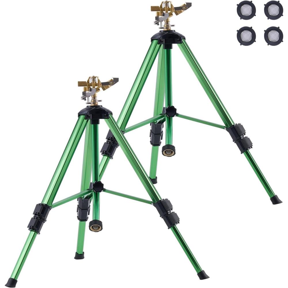 image:imageVEVOR Impact Sprinkler on Tripod Base 2 Packs Heavy Duty Tripod Sprinklers with Brass Head amp 34 NH Connector 360 Degree Large Area Irrigation Sprinkler Adjustable Heights Sprinkler for Yard2PC