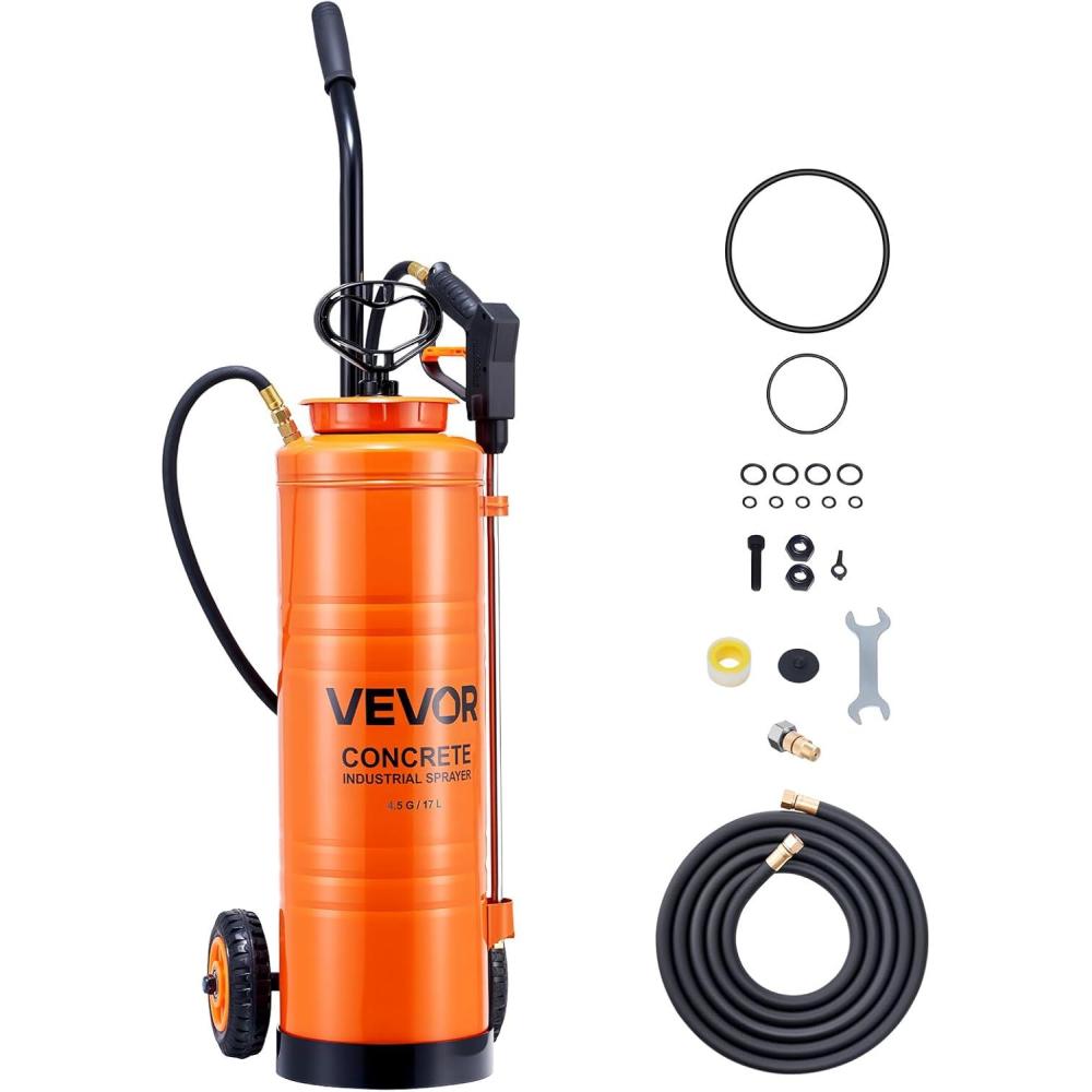 image:imageVEVOR Industrial Concrete Sprayer with Wheeled Cart 35 Gallon Stainless Steel Sprayer Heavy Duty TriPoxy Pump Sprayers 205Wand 48 amp 120Hoses 2 Brass Nozzles for Construction Lawn amp Garden45 Gal with Cart